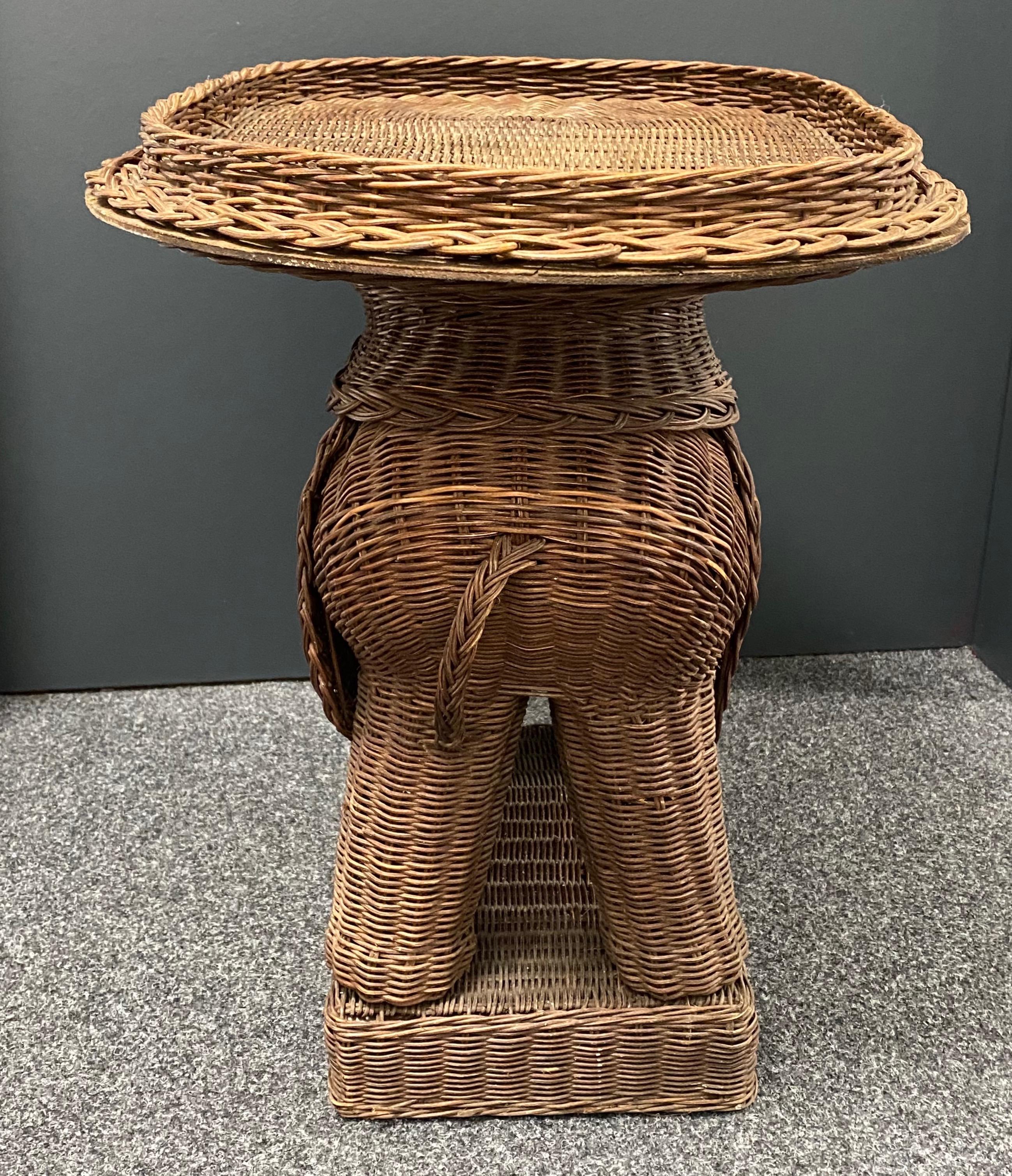 Stunning Rattan Wicker Elephant Side Table with Tray, France, 1960s 3