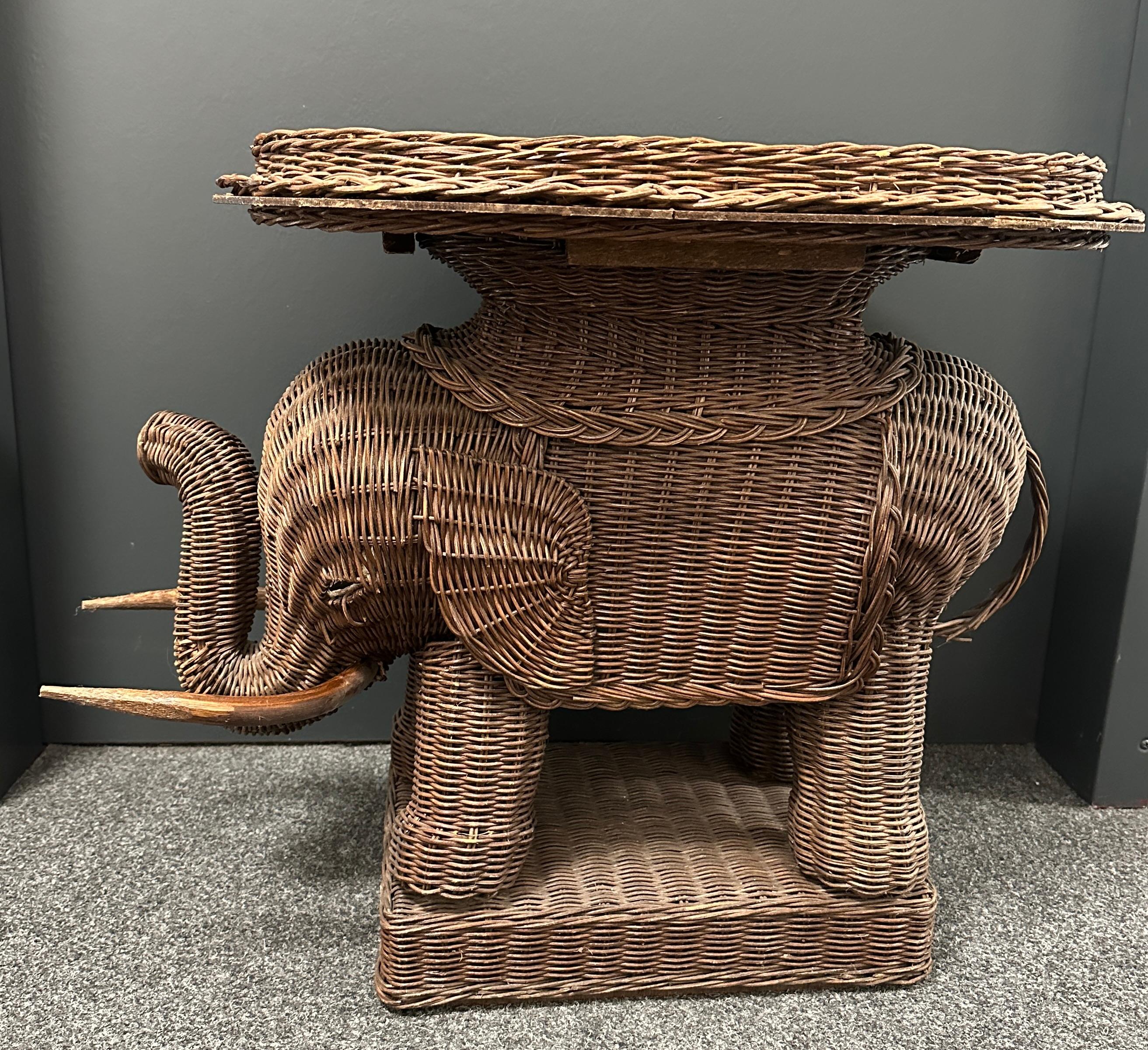 Stunning Rattan Wicker Elephant Side Table with Tray, France, 1960s For Sale 7