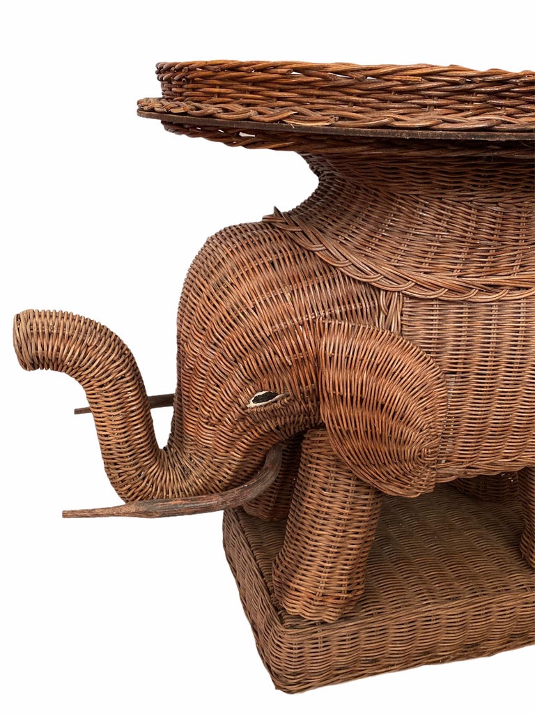 Stunning Rattan Wicker Elephant Side Table with Tray, France, 1960s at 1stDibs rattan elephant