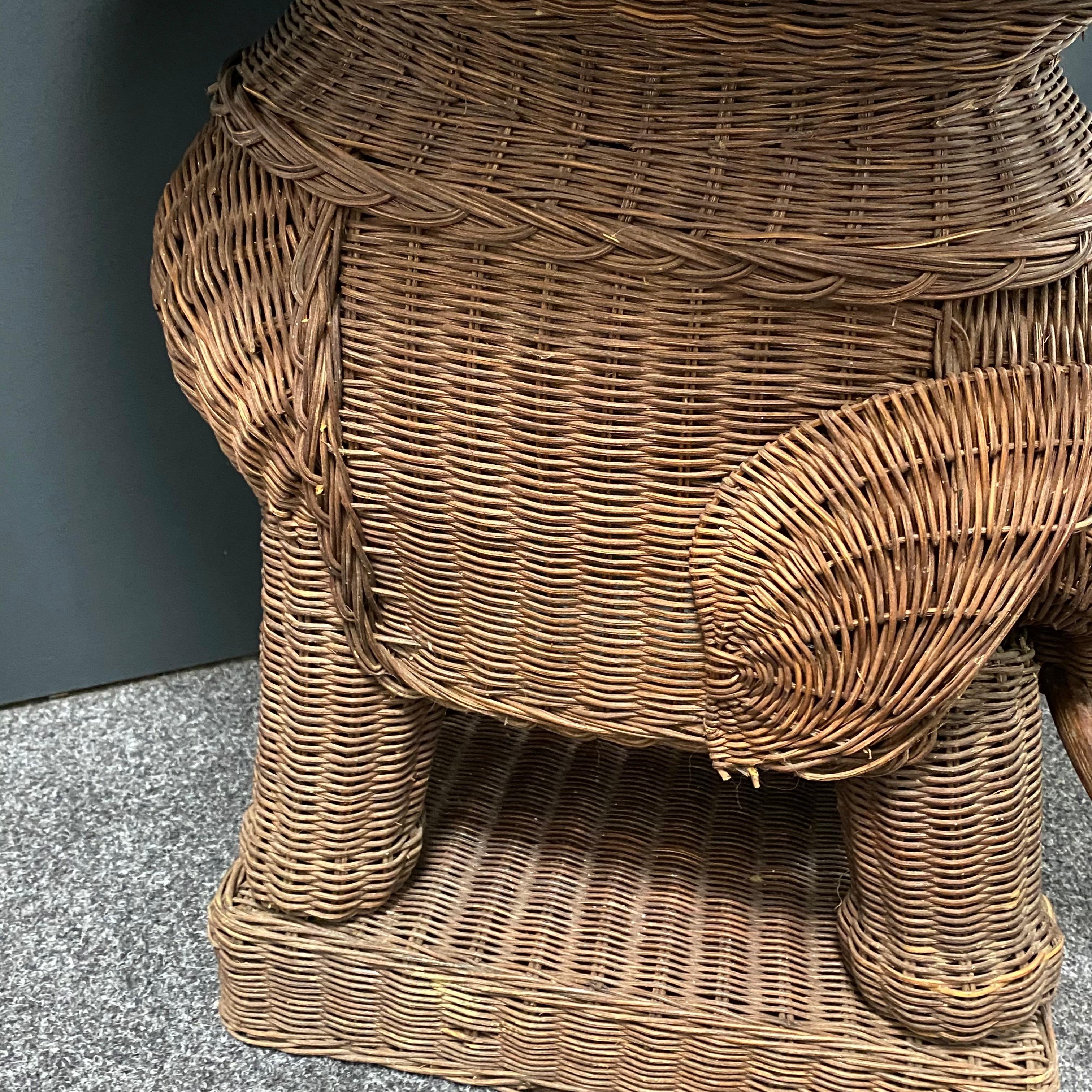 Stunning Rattan Wicker Elephant Side Table with Tray, France, 1960s 2