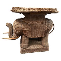 Retro Stunning Rattan Wicker Elephant Side Table with Tray, France, 1960s
