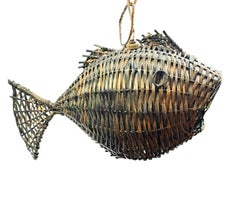 Stunning Rattan Wicker Fish Ceiling Light, France, 1960s