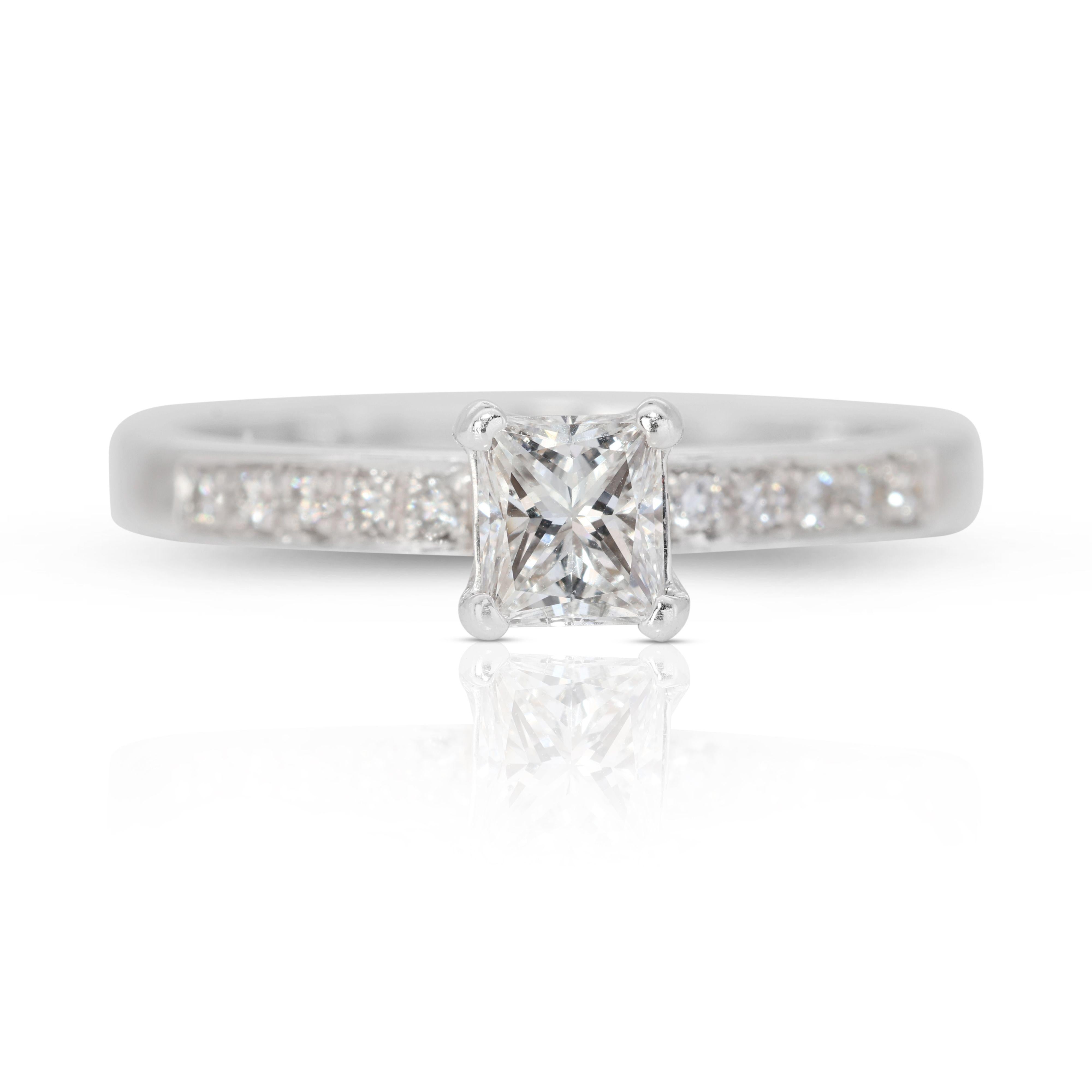 Princess Cut Stunning Rectangular Halo Ring in 14k White Gold For Sale