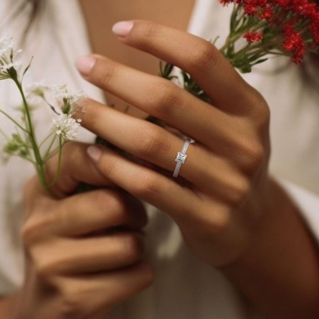 Stunning Rectangular Halo Ring in 14k White Gold For Sale 4