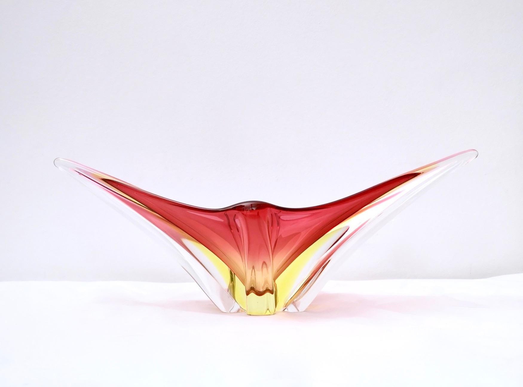 Mid-Century Modern Stunning Red and Yellow Murano Glass Vase or Centerpiece, Italy, 1950s