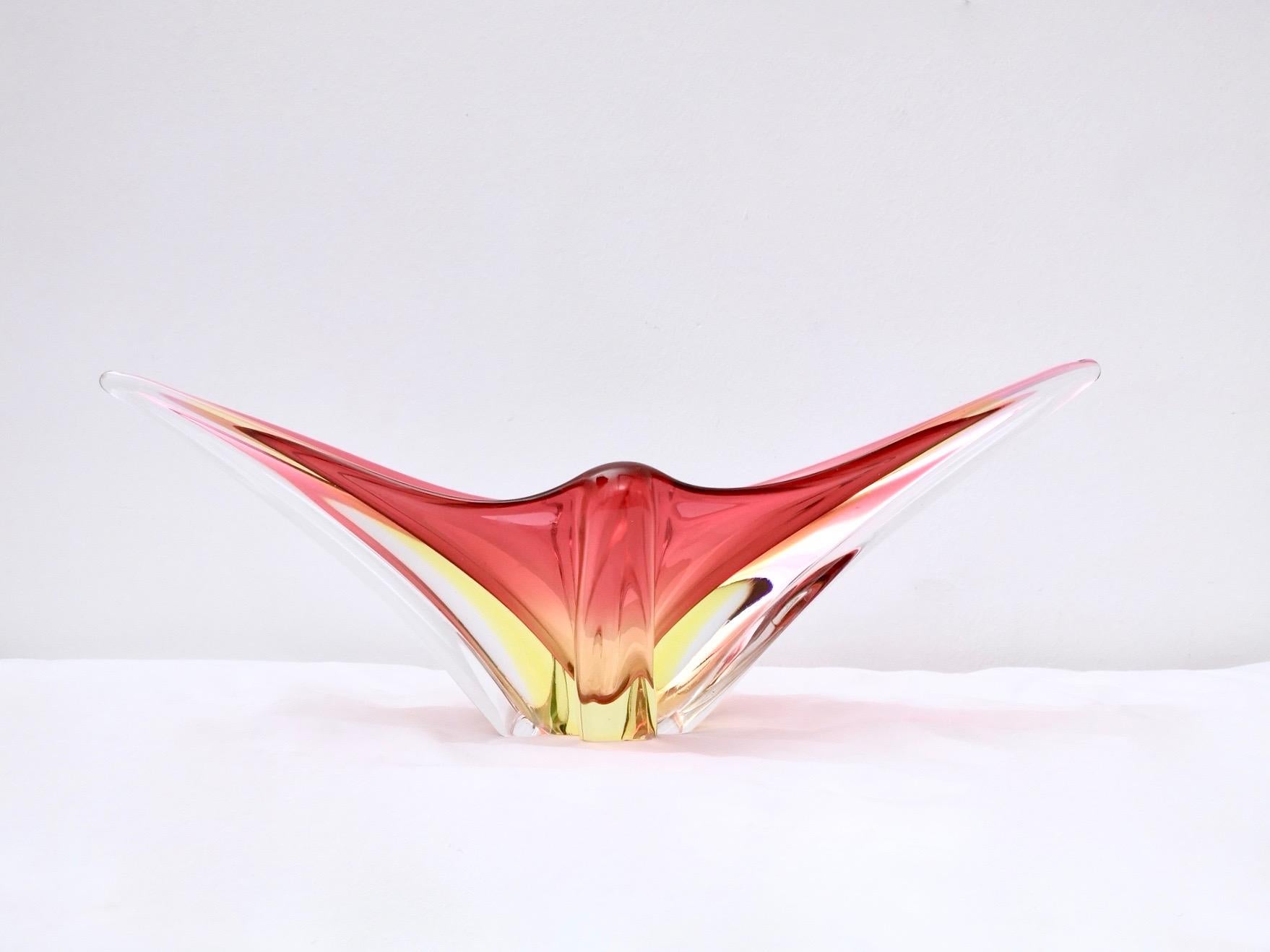 Italian Stunning Red and Yellow Murano Glass Vase or Centerpiece, Italy, 1950s