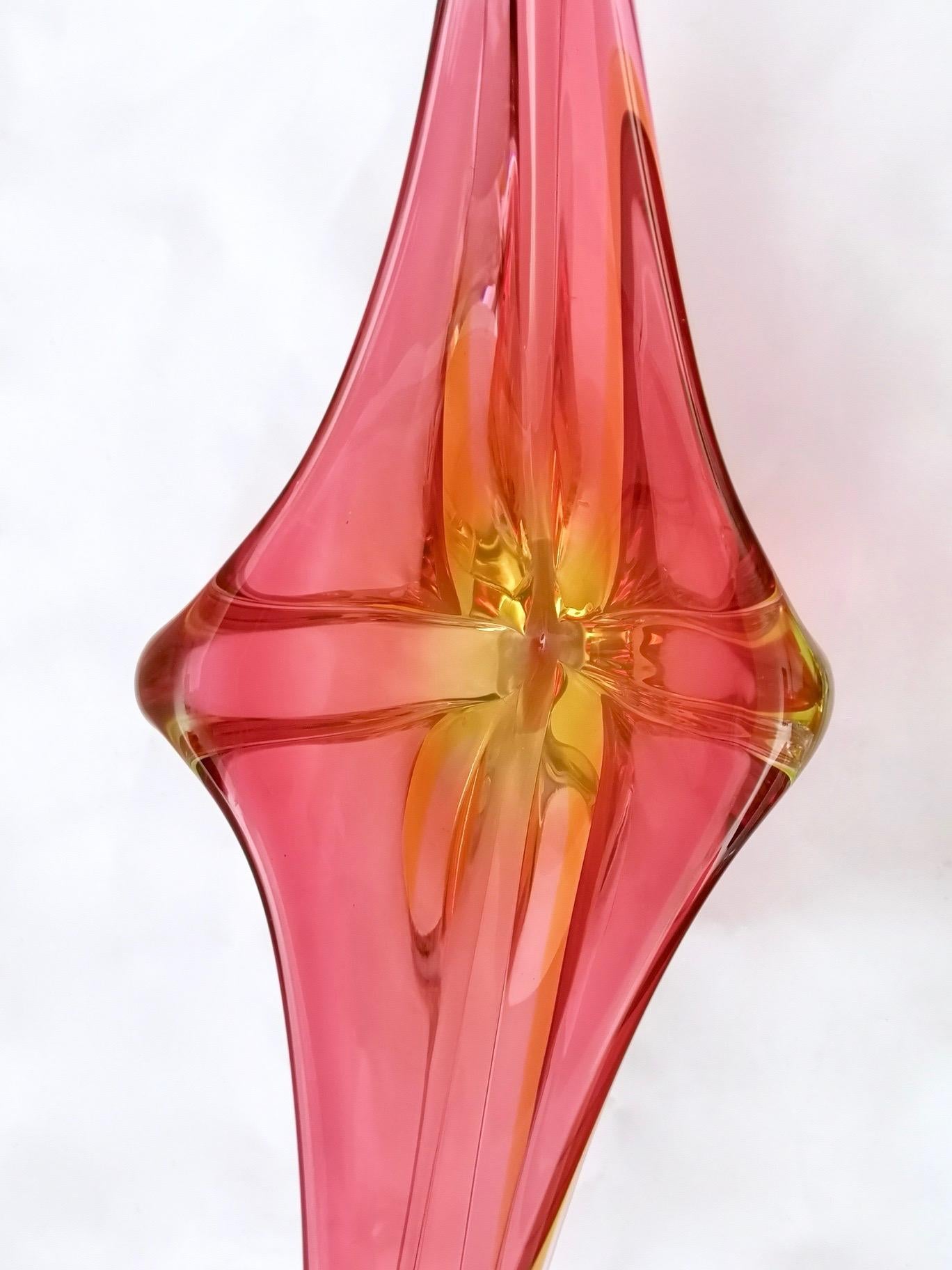 Stunning Red and Yellow Murano Glass Vase or Centerpiece, Italy, 1950s 3