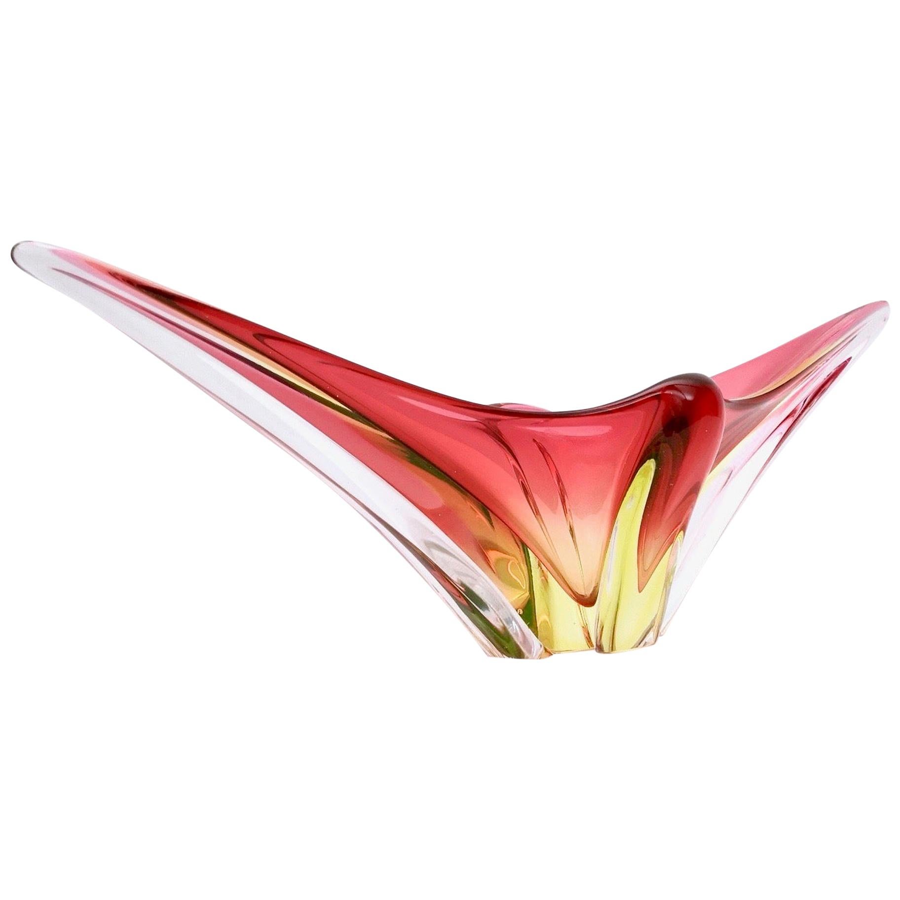 Stunning Red and Yellow Murano Glass Vase or Centerpiece, Italy, 1950s