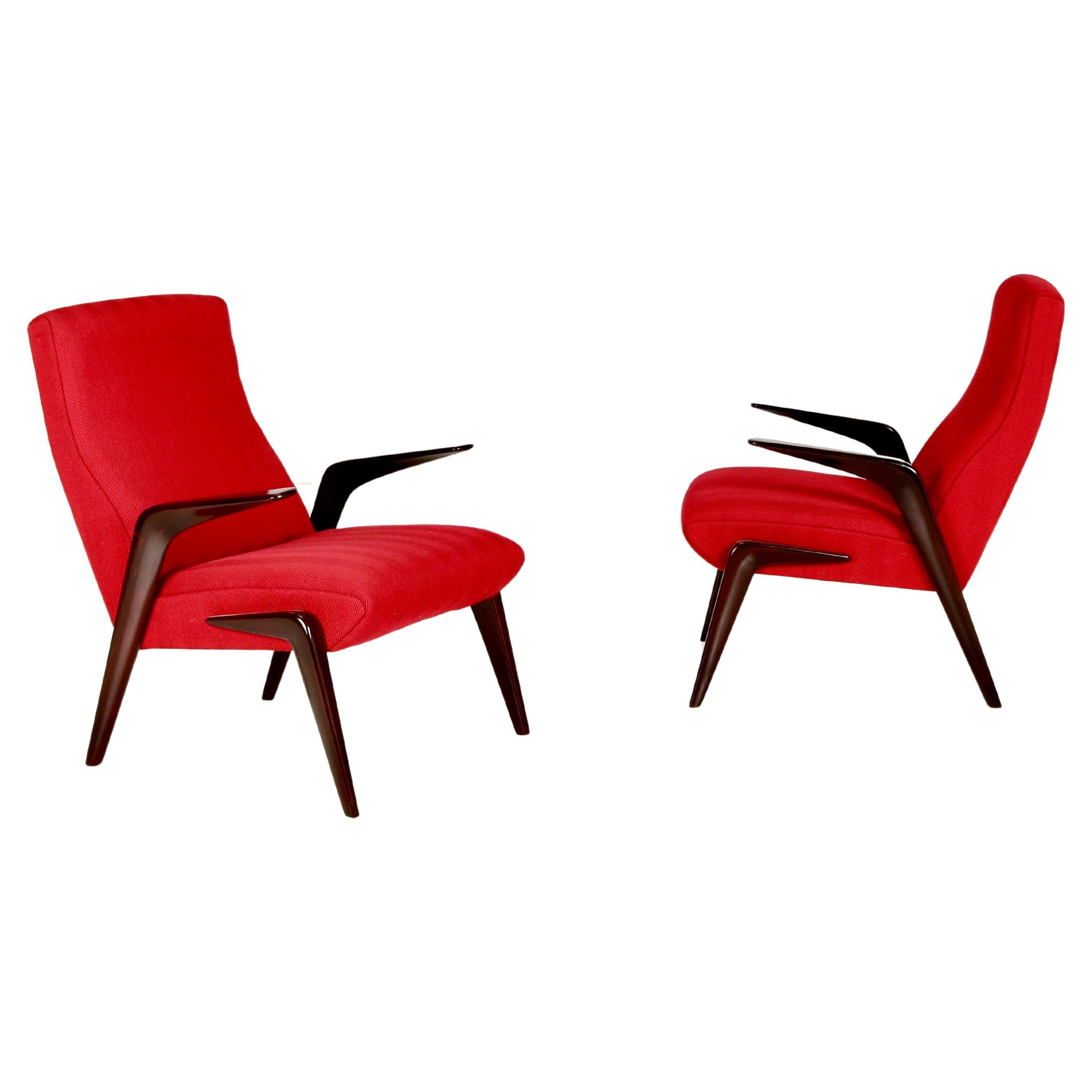Superbes fauteuils rouges P71 par Osvaldo Borsani - Mid century Italian Design 1950s