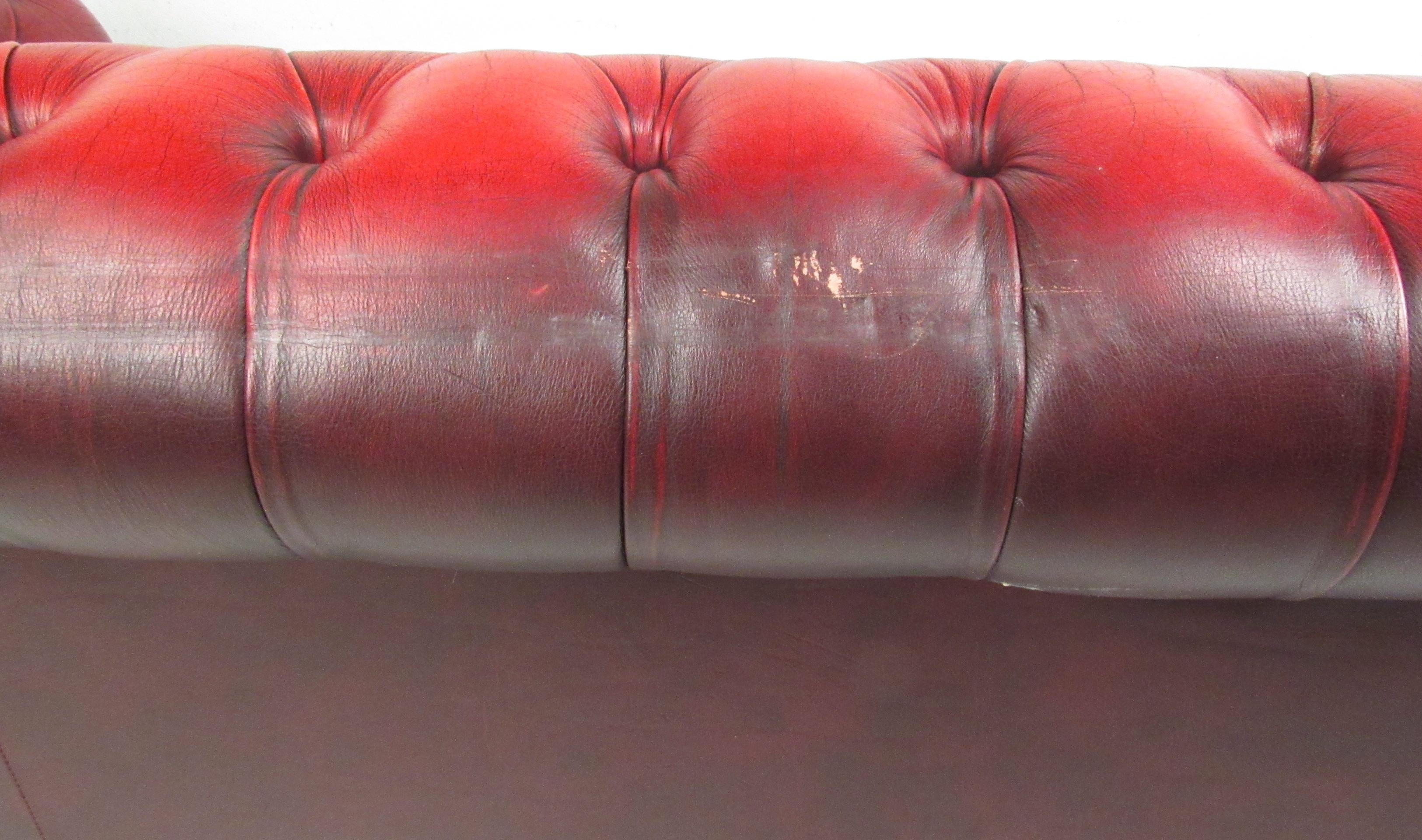 20th Century Stunning Red Leather Mid-Century Chesterfield Sofa