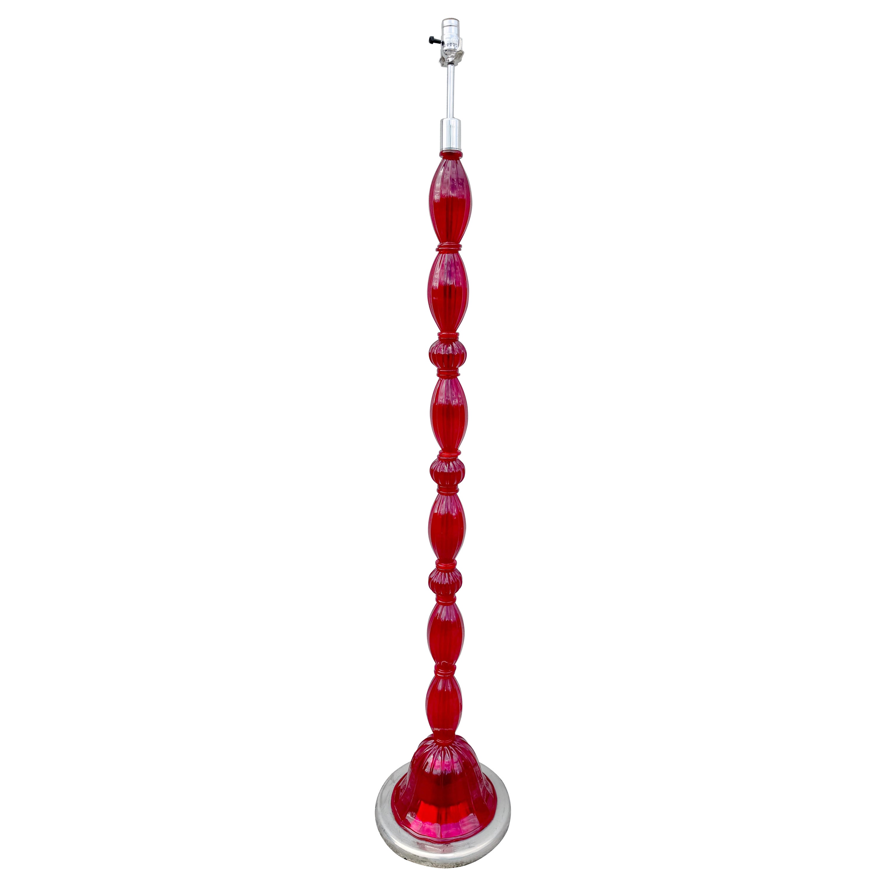 Impresionante Lámpara de Pie de Columna Biomorfa de Cristal de Murano Rojo