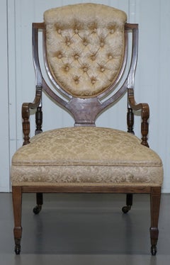 Stunning Redwood Sheraton Revival Chesterfield Library Armchair Part of a Suite