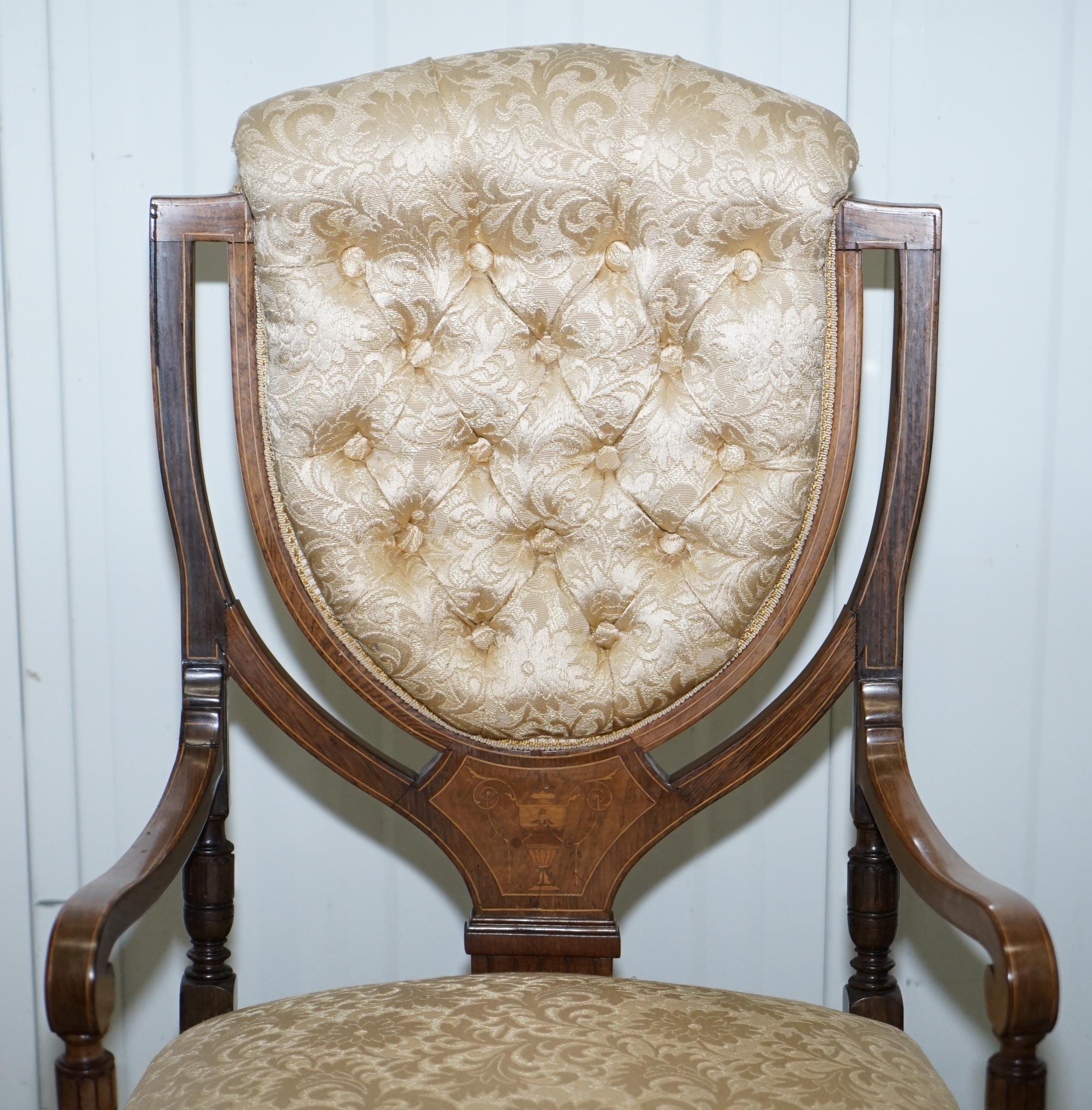 Upholstery Stunning Redwood Sheraton Revival Chesterfield Library Armchair Part of a Suite For Sale
