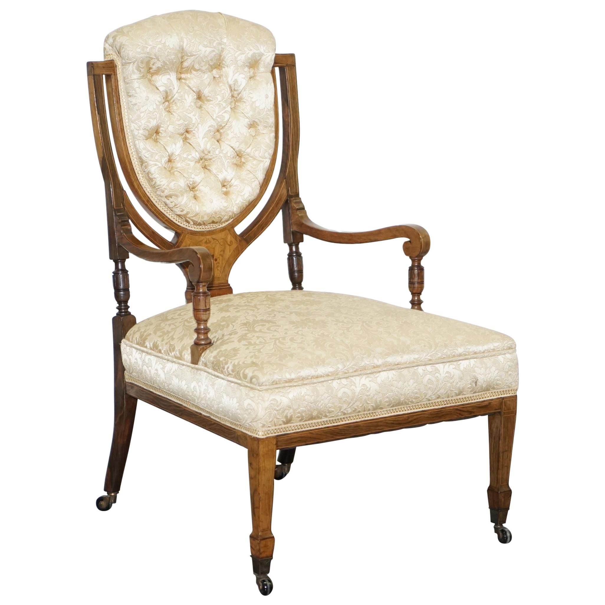 Stunning Redwood Sheraton Revival Chesterfield Library Armchair Part of a Suite For Sale