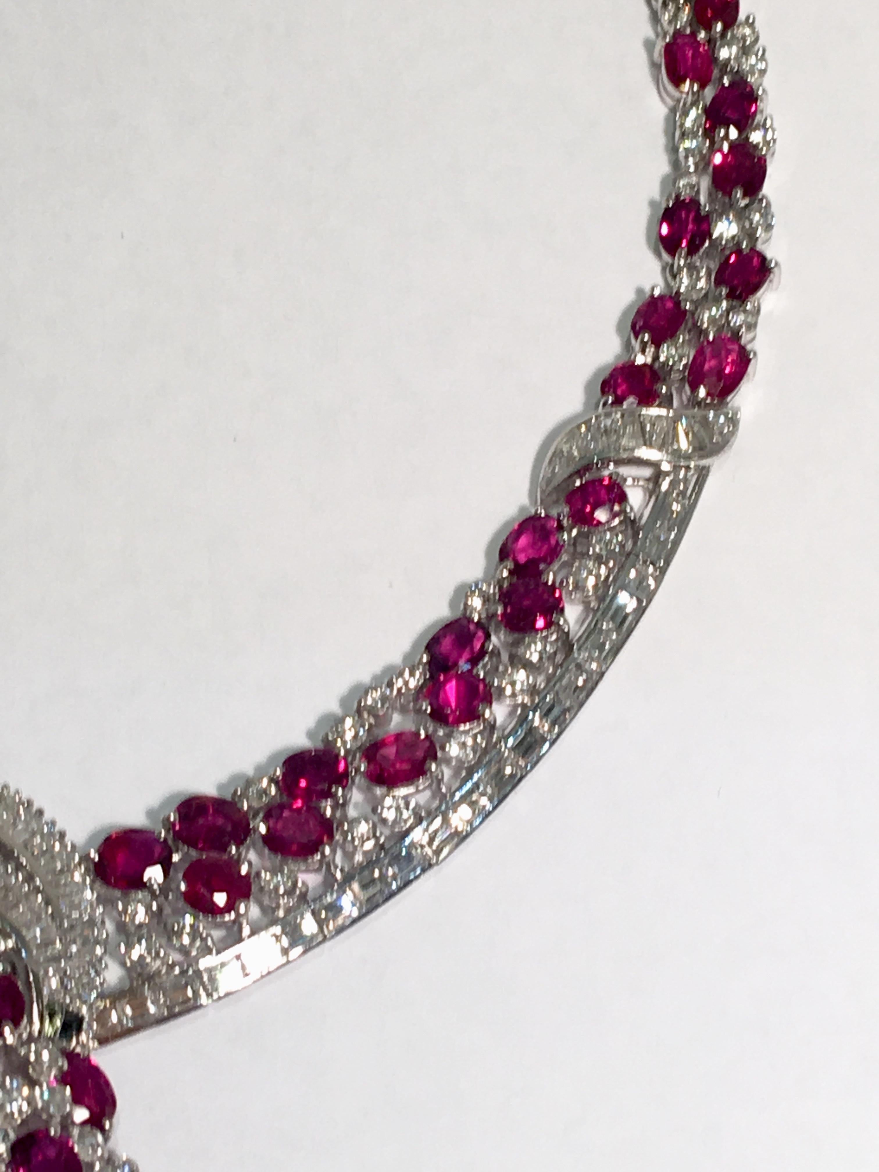GIA Certified 70 Carat No Heat Natural Ruby and Diamond White Gold Necklace In Excellent Condition In Tustin, CA