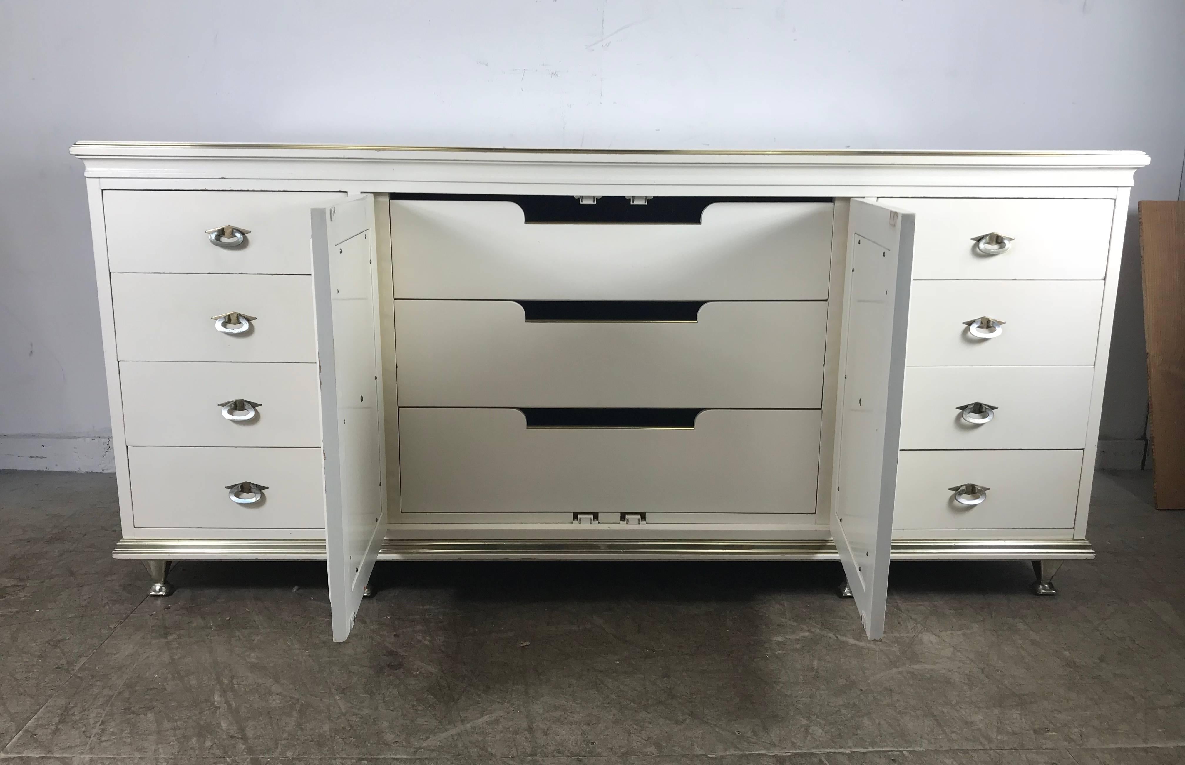 Hollywood Regency Stunning Regency Chest or Buffet by American of Martinsville in Cream Lacquer For Sale