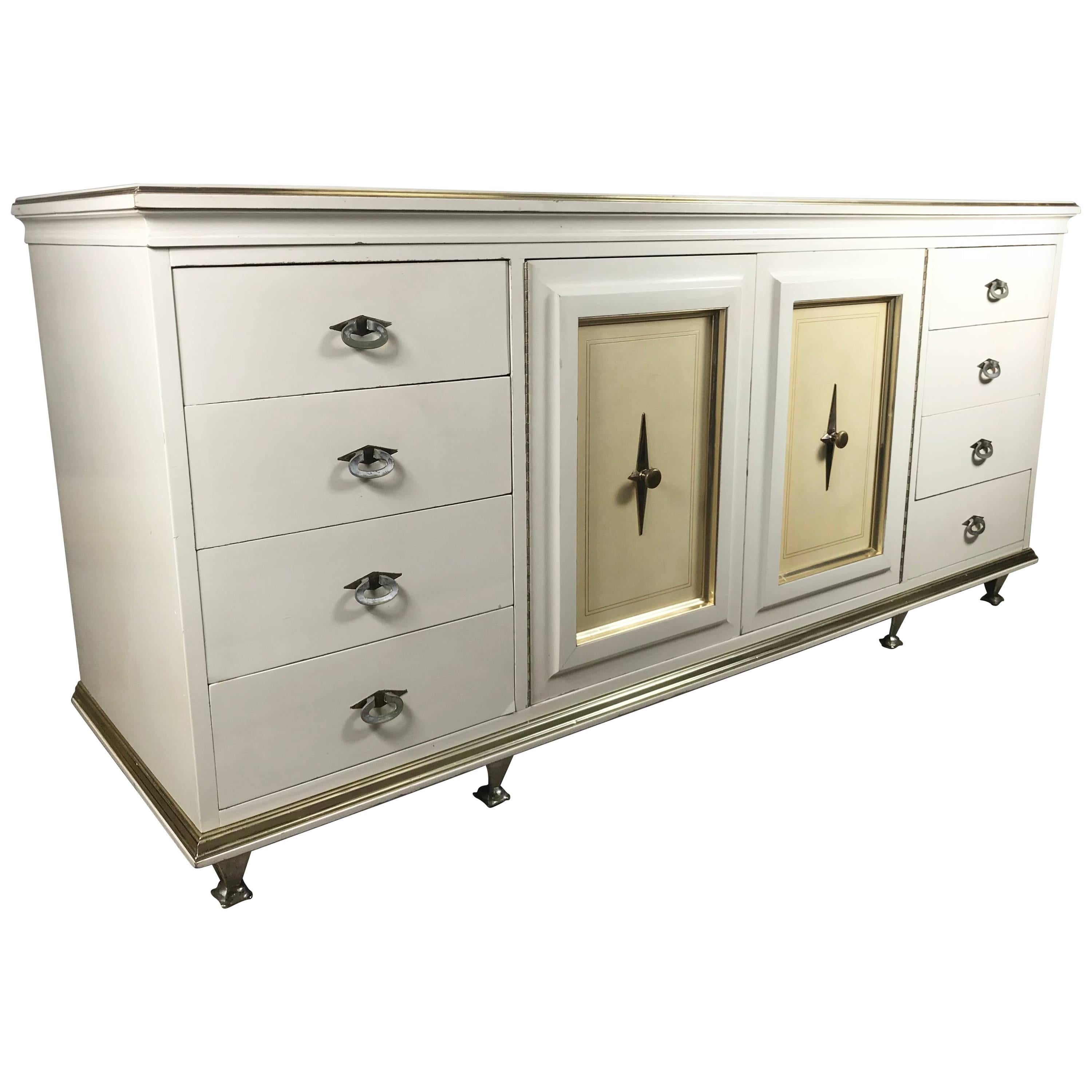Stunning Regency Chest or Buffet by American of Martinsville in Cream Lacquer For Sale