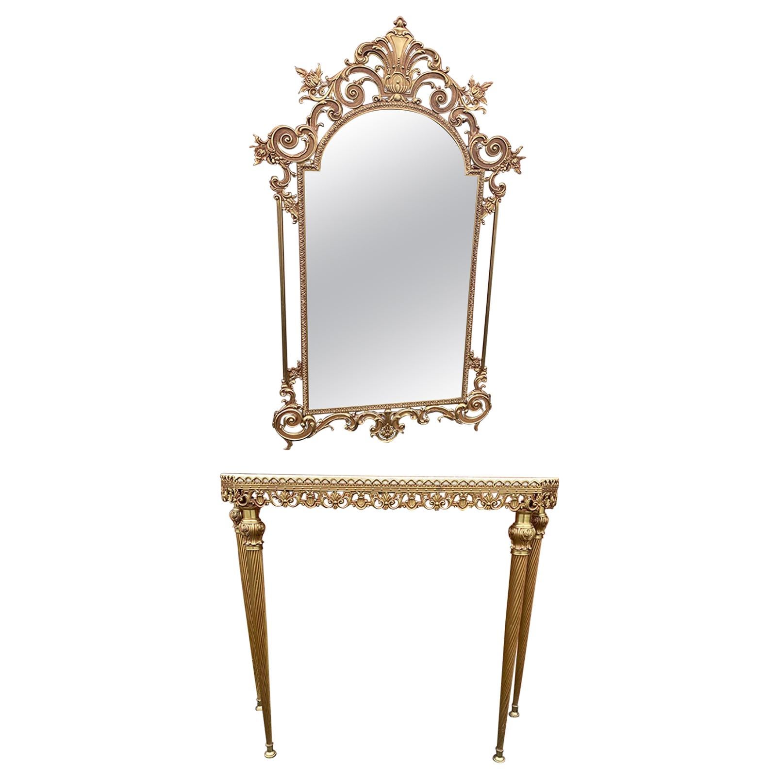 Stunning Regency Style Brass Console Table and Mirror For Sale