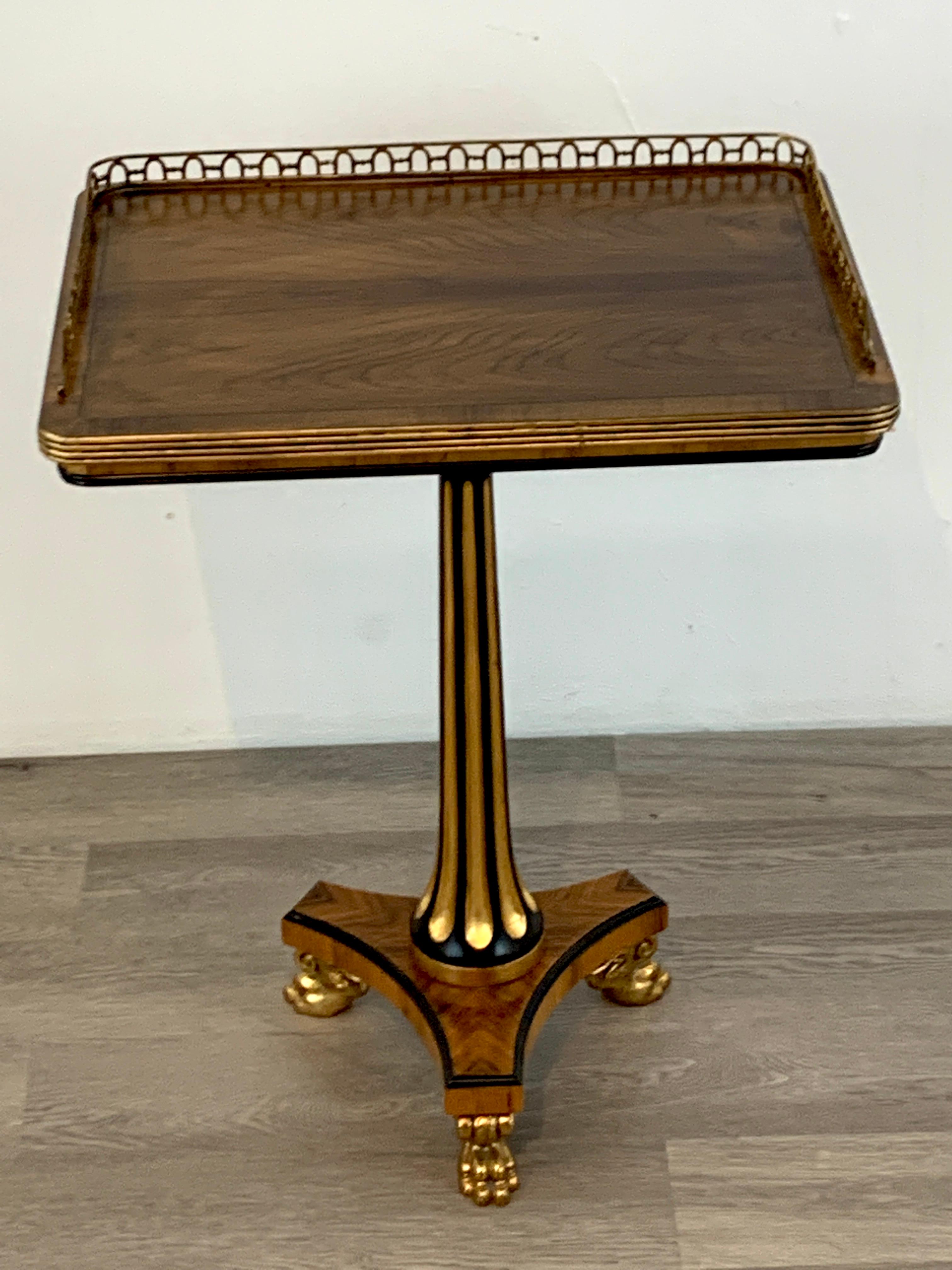 Stunning Regency style gilt bronze side table, Althorp, by Theo Alexander
A fine variation of Althorp Living History by Theodore Alexander, an older more detailed version of tables available now. Beautiful Morado wood, resembles rosewood, black and