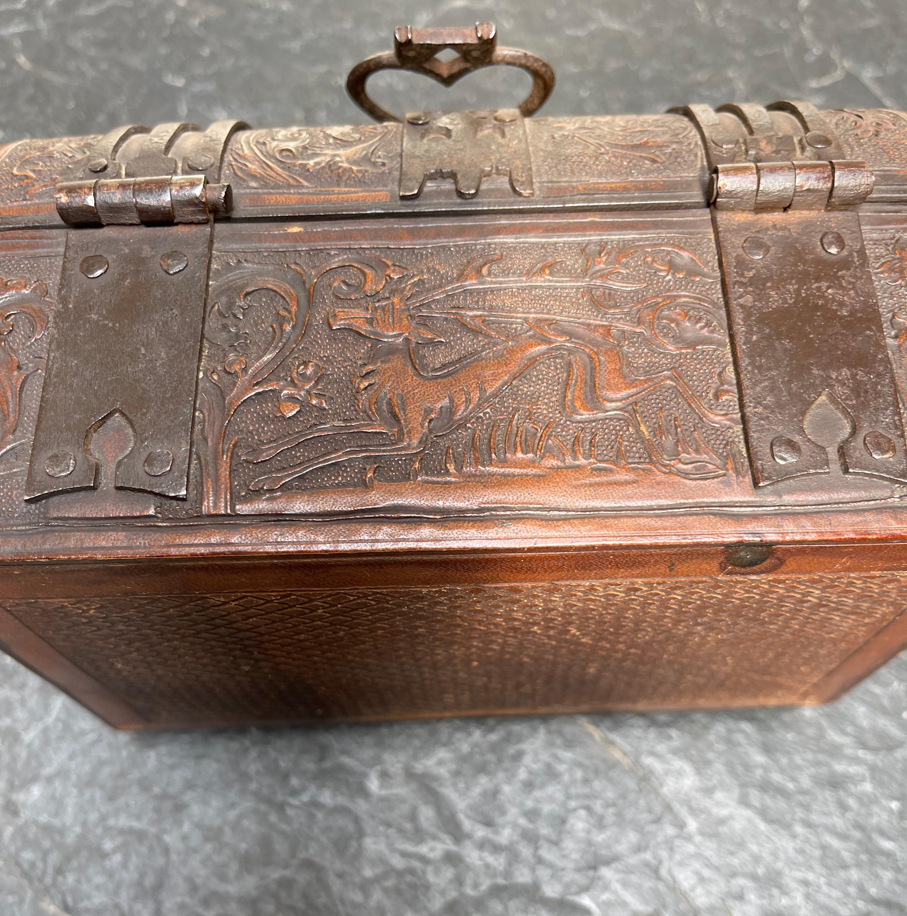Iron Stunning Renaissance Revival Nuptial Casket / Box, Great Patina, Lock and Key