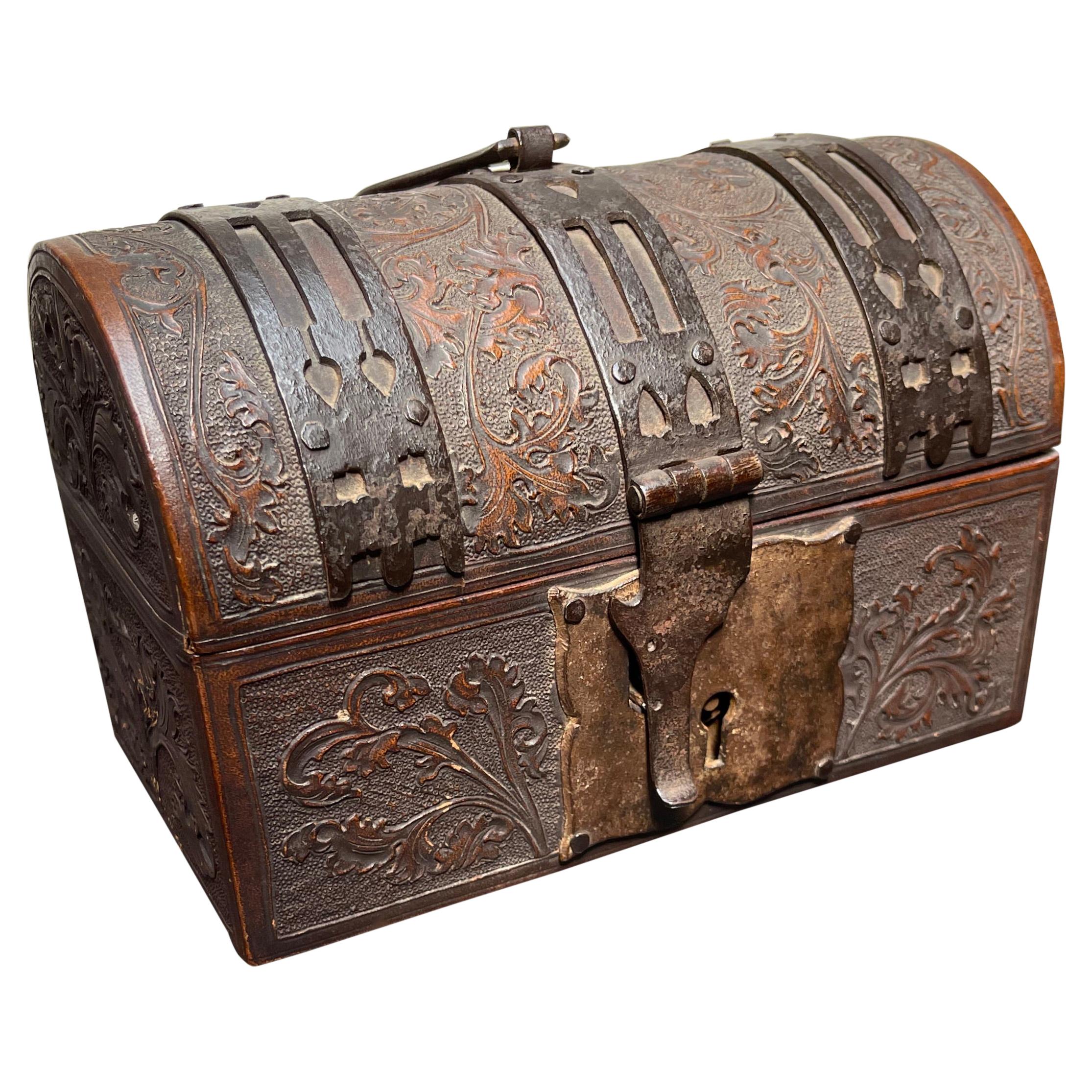 Stunning Renaissance Revival Nuptial Casket / Box, Great Patina, Lock and Key