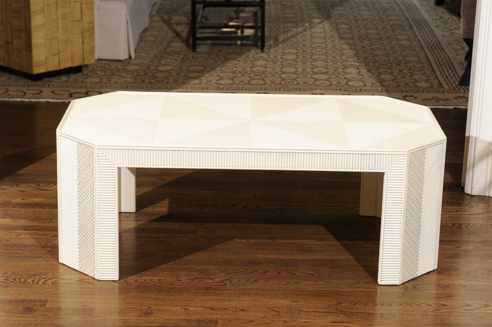 Stunning Restored Bamboo Marquetry Coffee Table or Bench, circa 1970 4