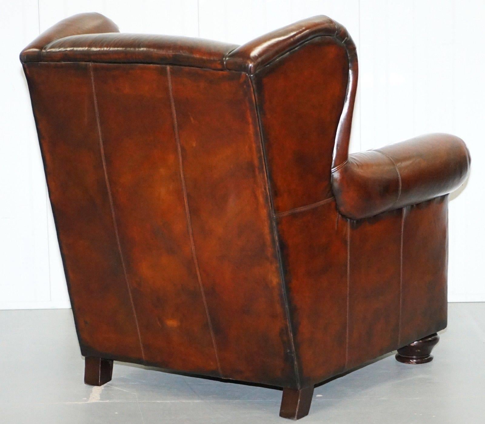 Stunning Restored Bernhardt Thick Brown Leather Armchair and Footstool 1
