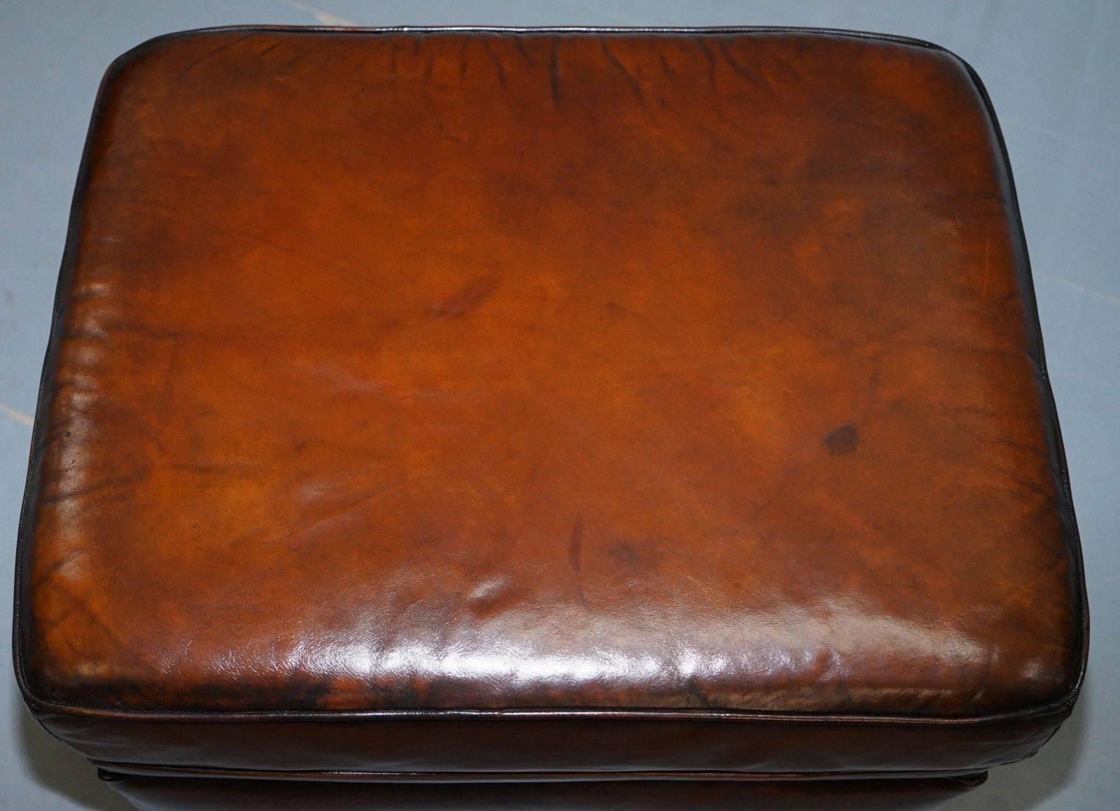 Stunning Restored Bernhardt Thick Brown Leather Armchair and Footstool 3