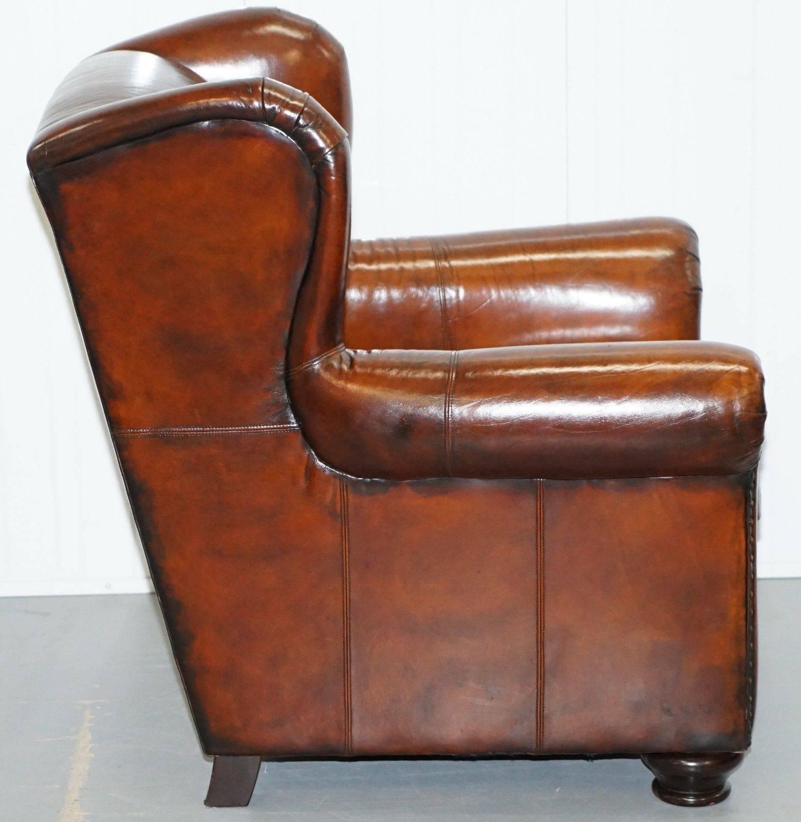 Contemporary Stunning Restored Bernhardt Thick Brown Leather Armchair and Footstool