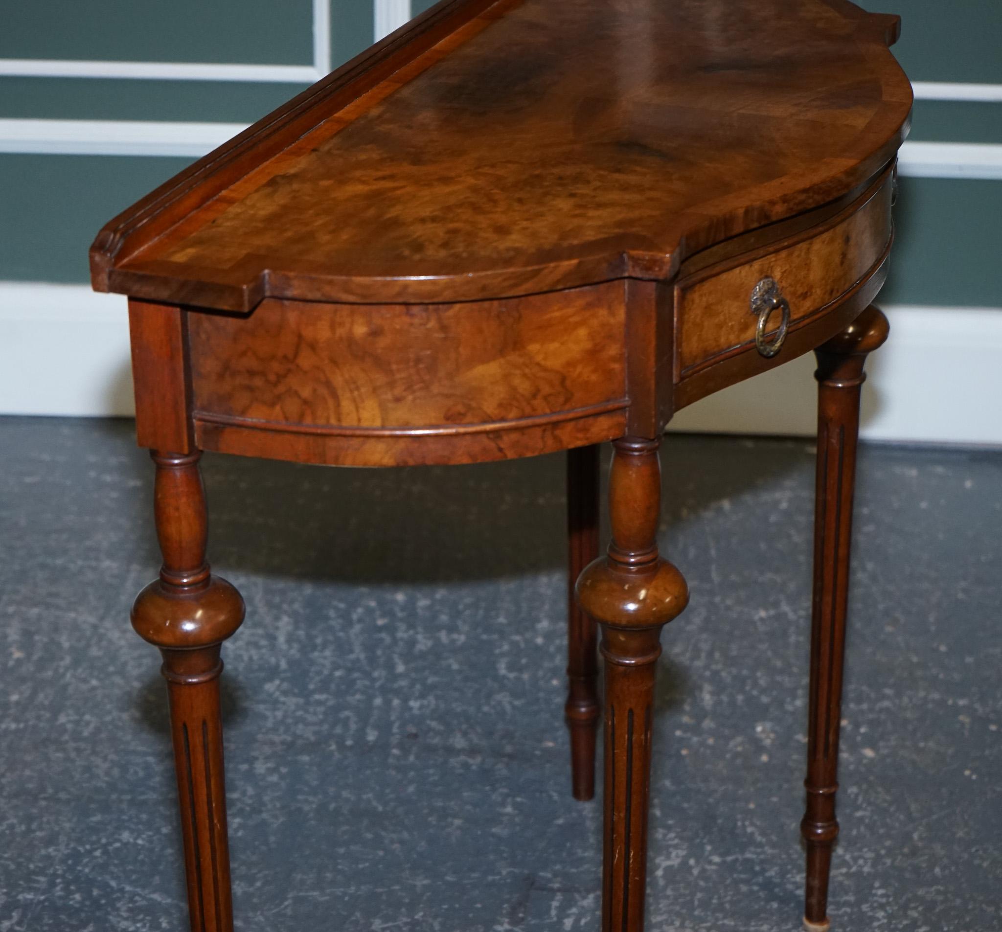 Stunning Restored Burr Walnut Demilune Table Hallway Table 3