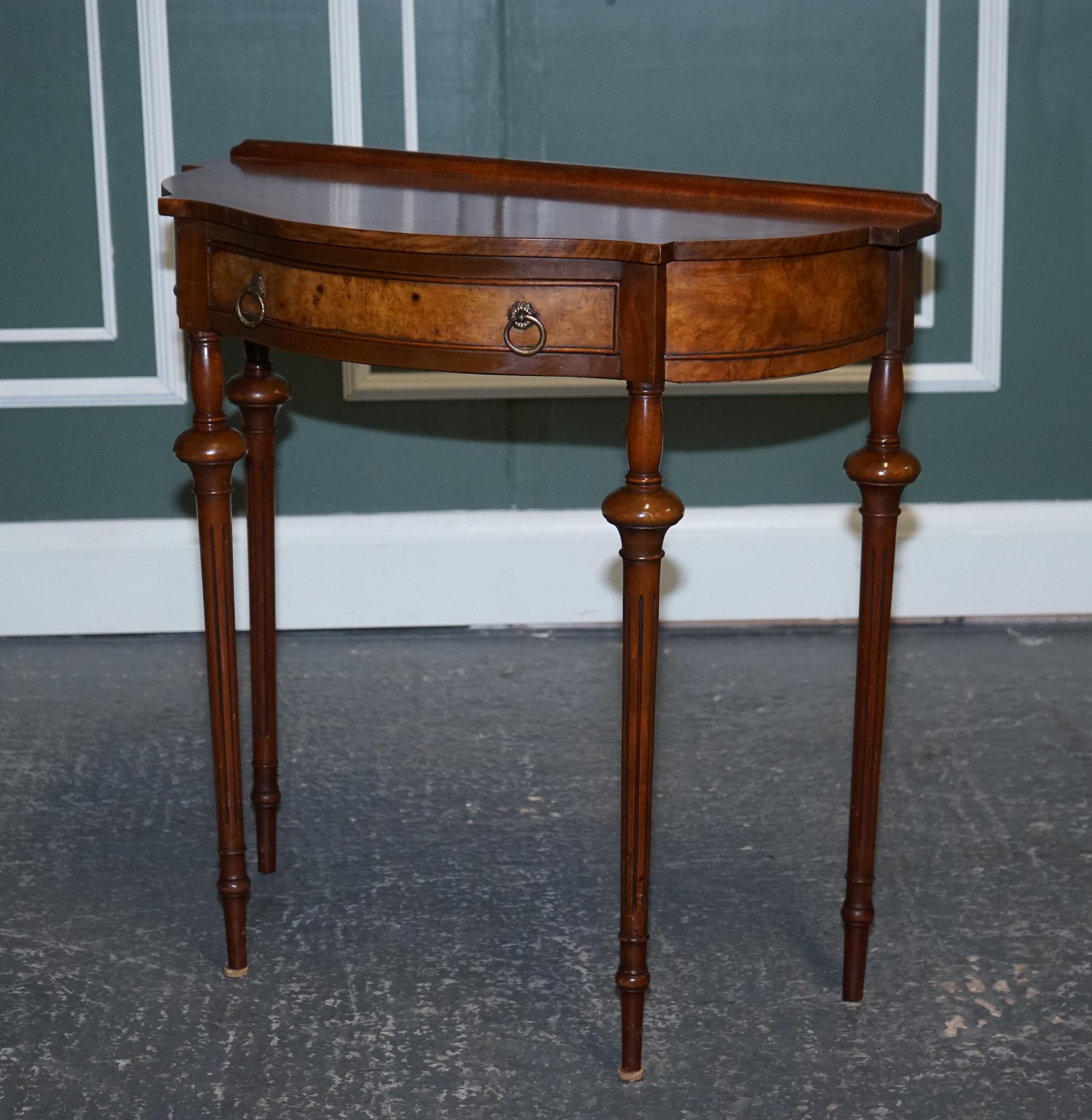 Victorian Stunning Restored Burr Walnut Demilune Table Hallway Table