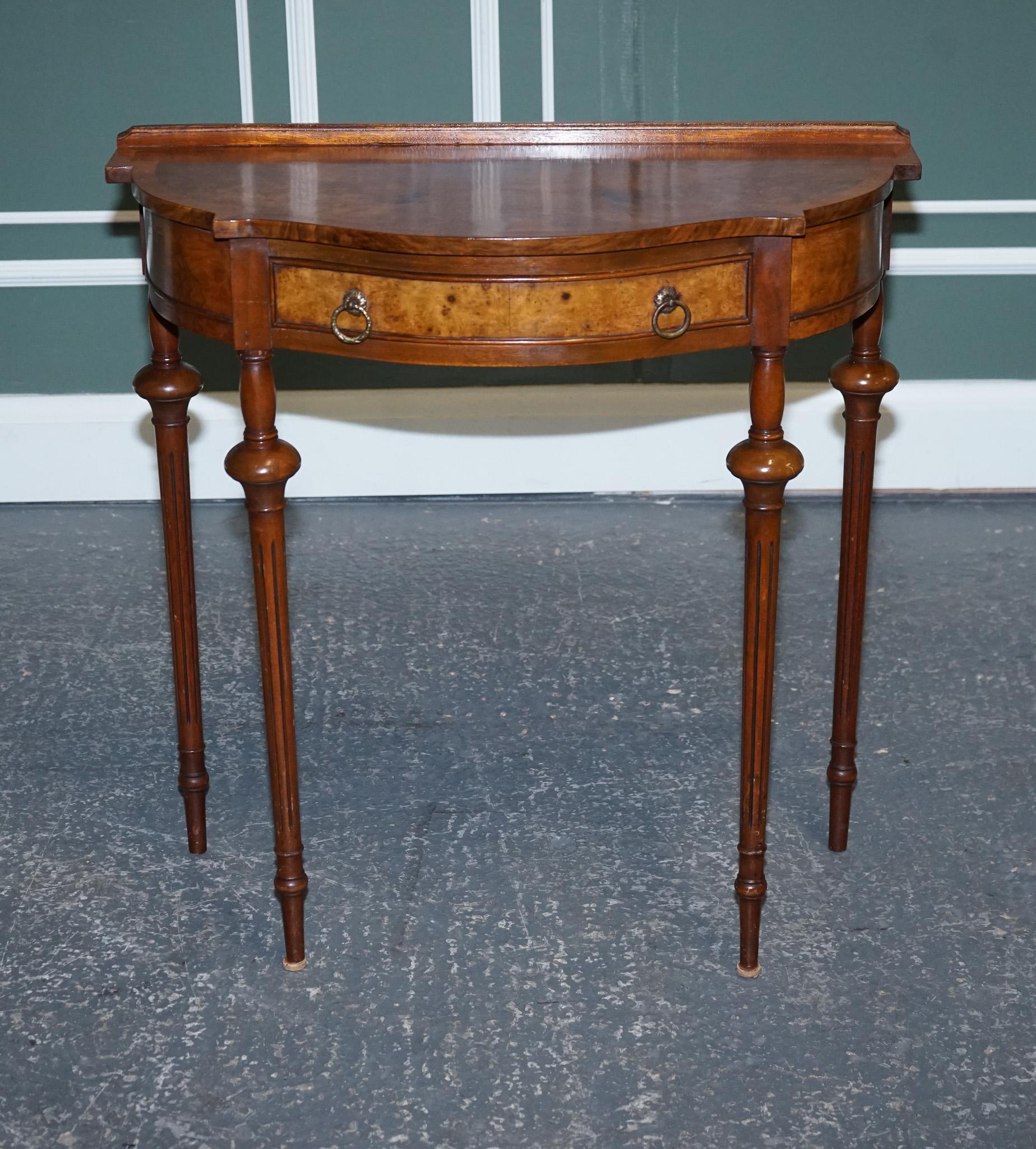 Hand-Crafted Stunning Restored Burr Walnut Demilune Table Hallway Table