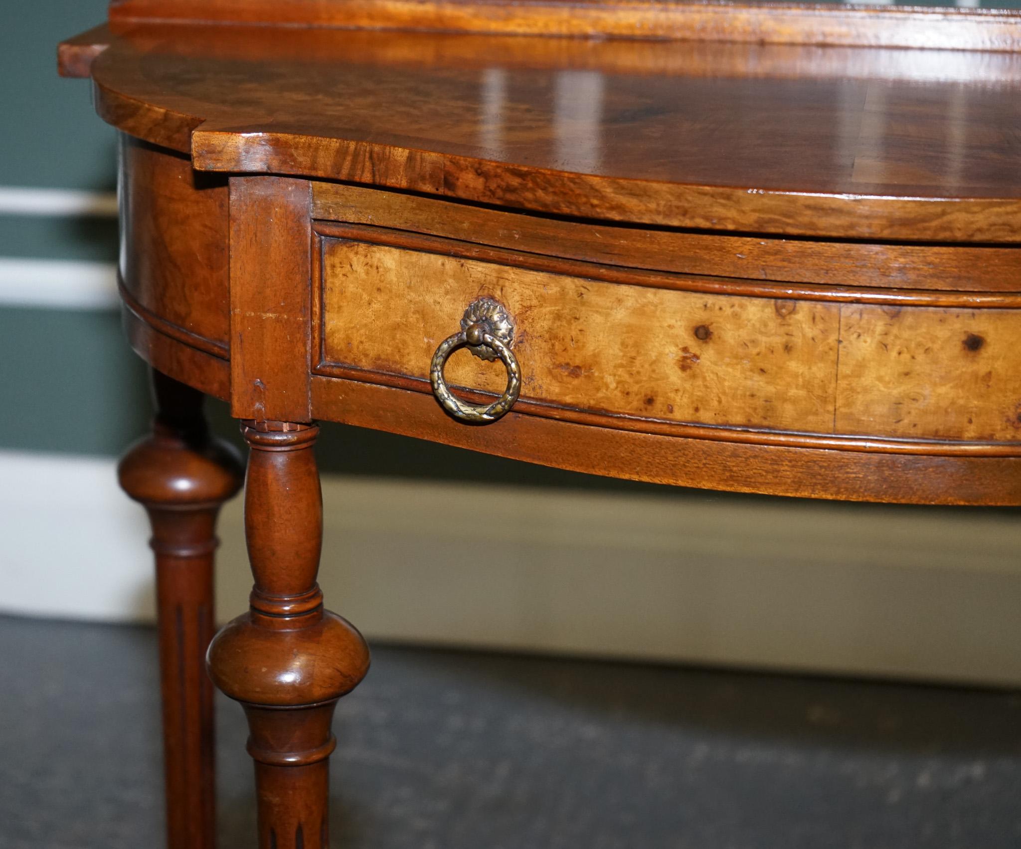 20th Century Stunning Restored Burr Walnut Demilune Table Hallway Table