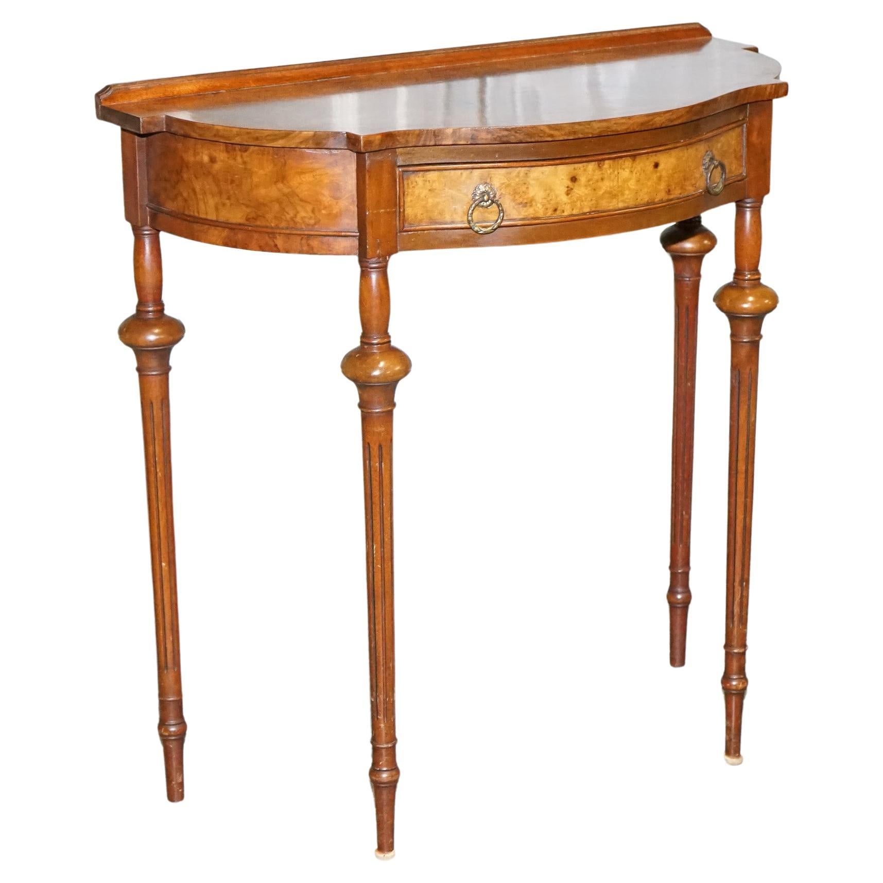 Stunning Restored Burr Walnut Demilune Table Hallway Table
