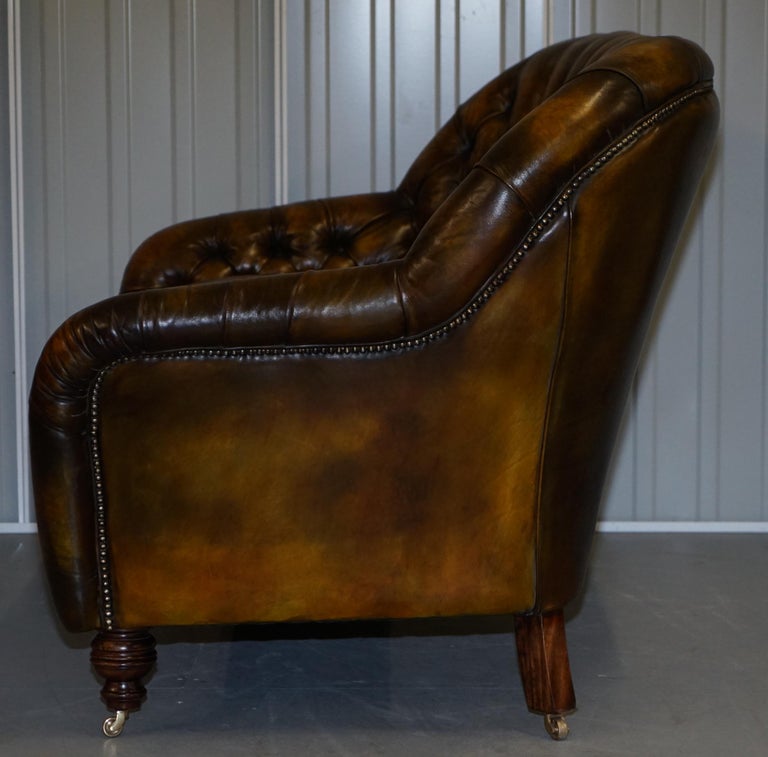 Stunning Restored Feather Filled Cushion Whisky Brown Leather