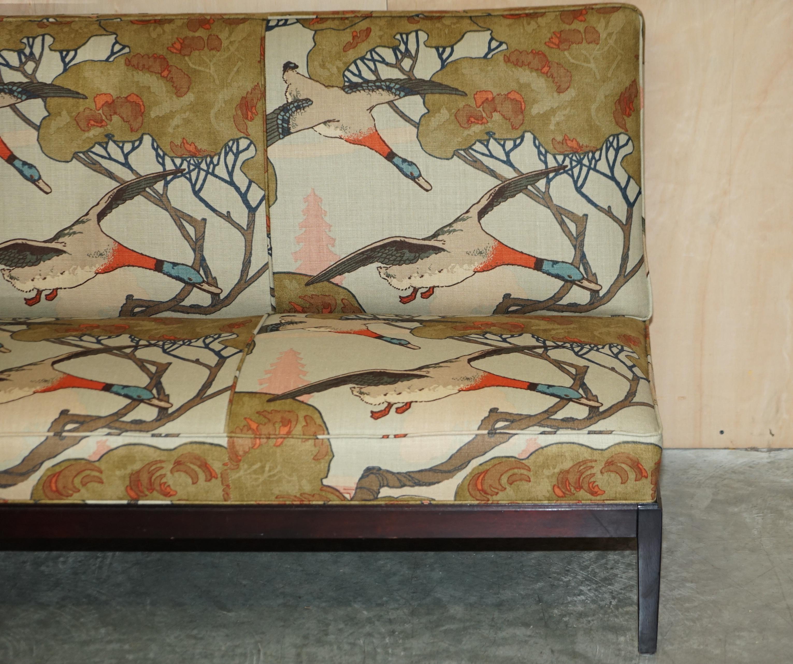 Hand-Crafted Stunning Restored George Smith Norris Three Seat Sofa in Mulberry Flying Ducks For Sale