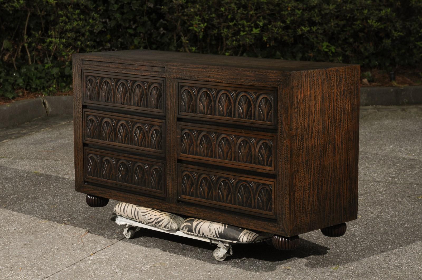 Stunning Restored Hand-Carved Mahogany Commode by Michael Taylor For Sale 12