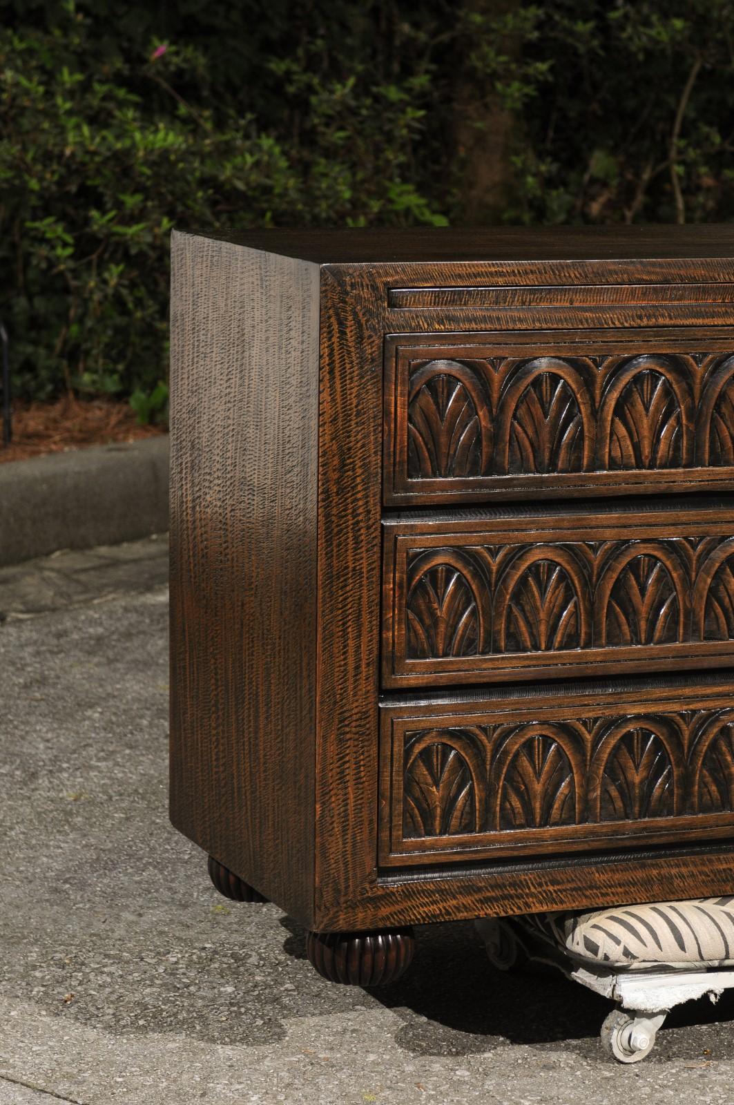 Organic Modern Stunning Restored Hand-Carved Mahogany Commode by Michael Taylor For Sale