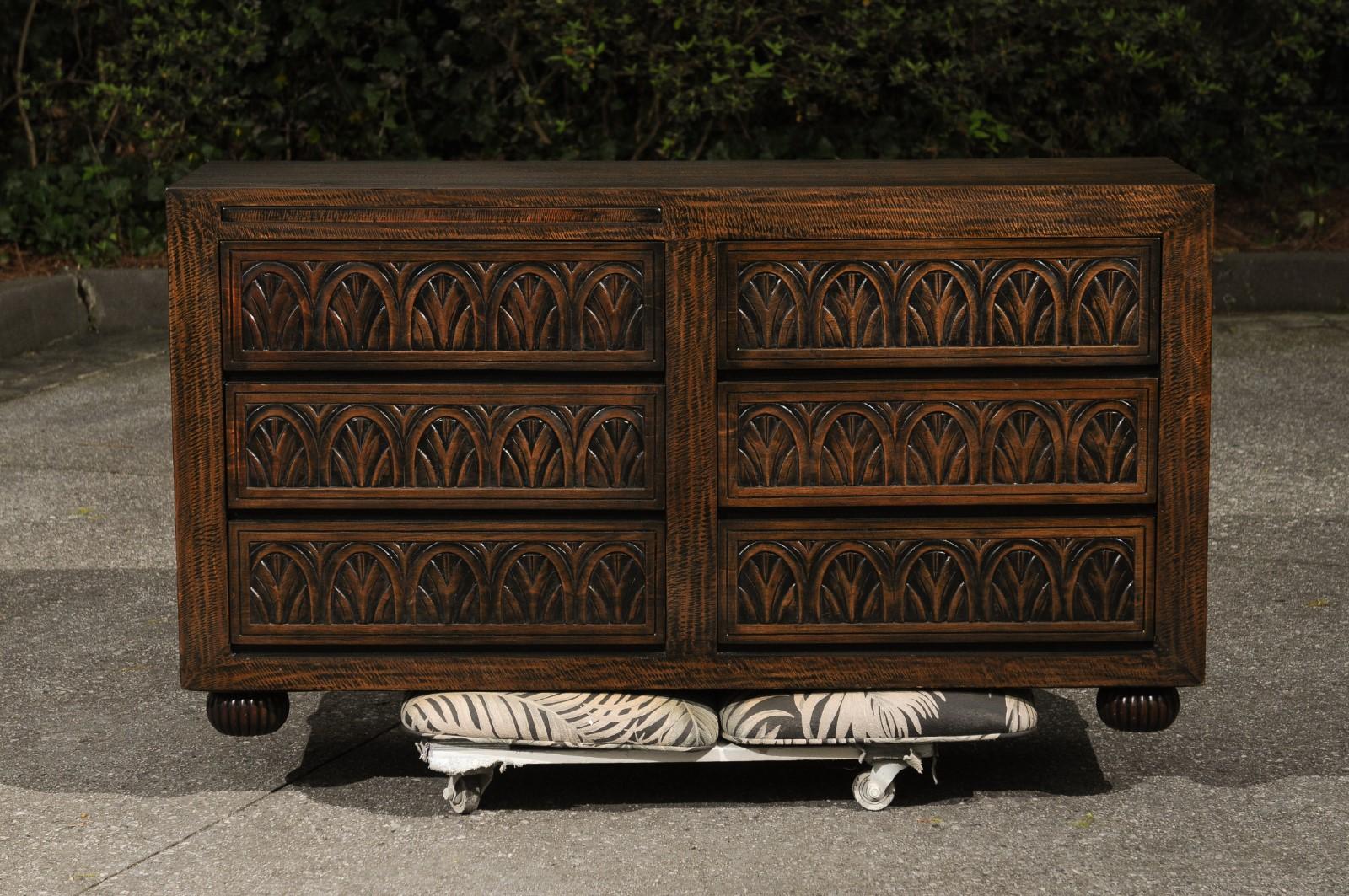 Stunning Restored Hand-Carved Mahogany Commode by Michael Taylor For Sale 2