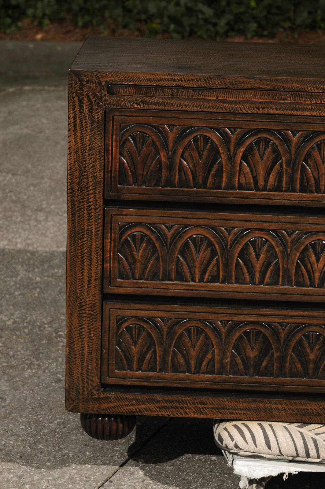 Stunning Restored Hand-Carved Mahogany Commode by Michael Taylor For Sale 3
