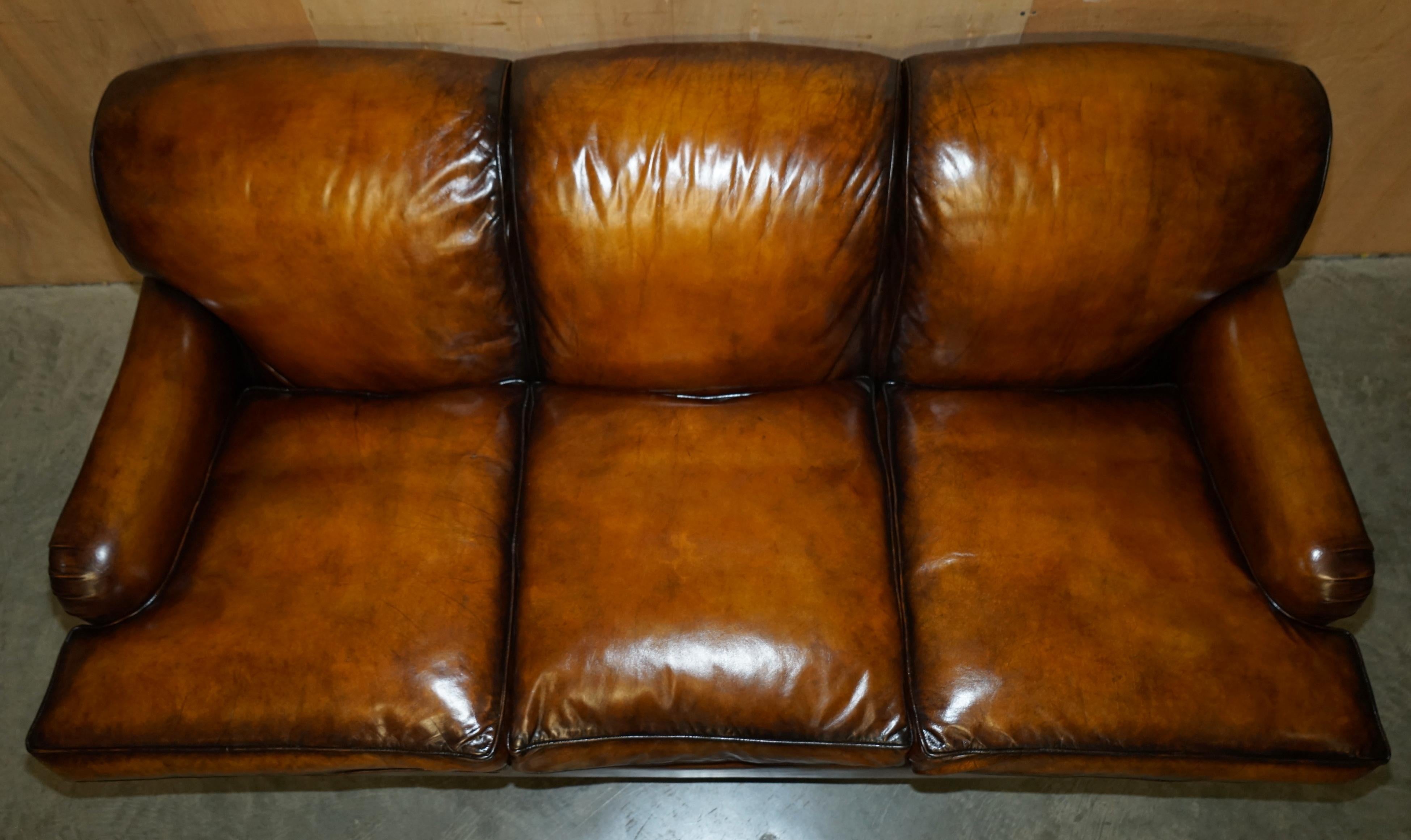 Victorian STUNNING RESTORED HAND DYED BROWN LEATHER HOWARDS & SON STYLE SOFA PART OF SUiTE For Sale