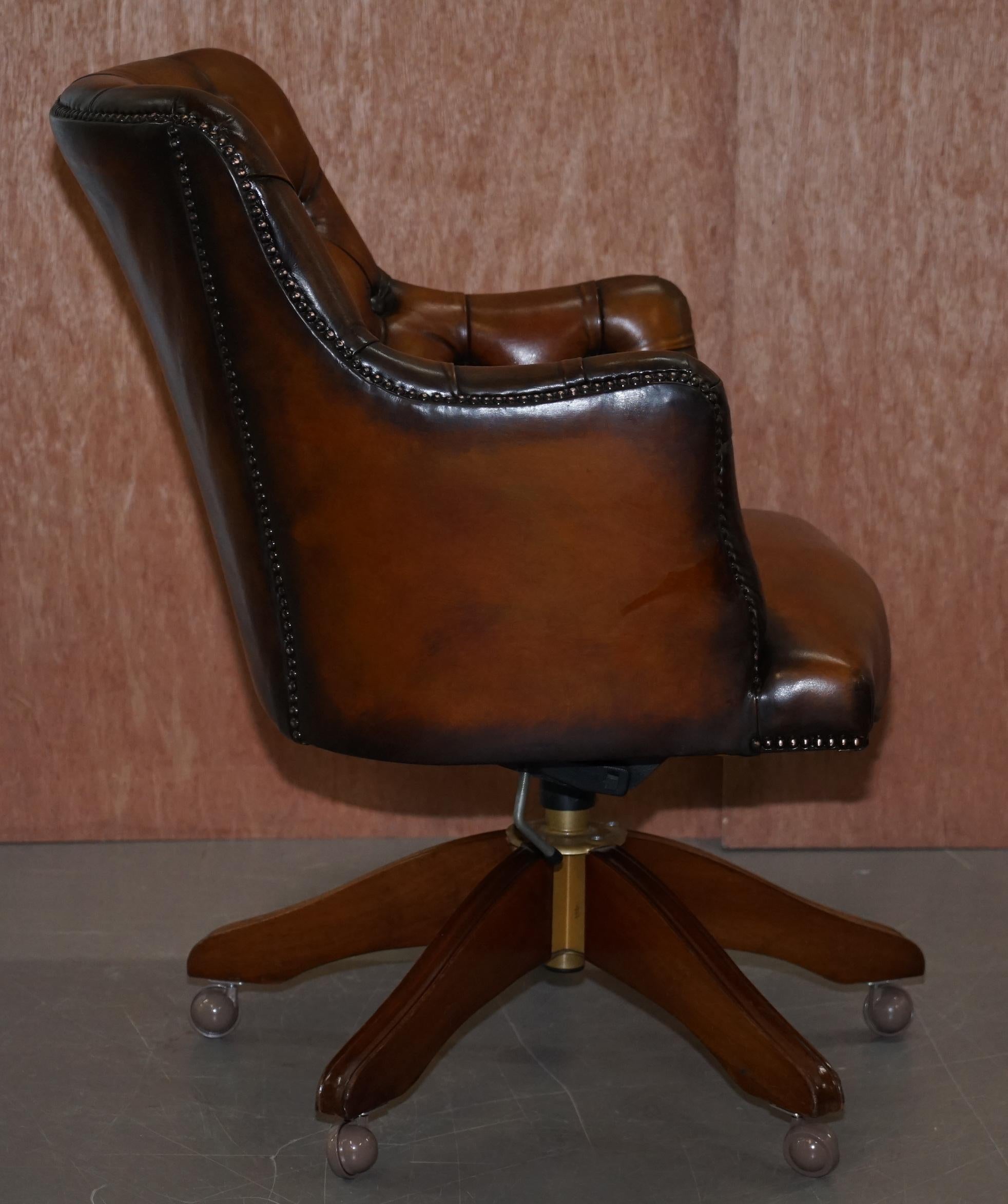 Stunning Restored Hand Dyed Whisky Brown Leather Chesterfield Directors Chair 6