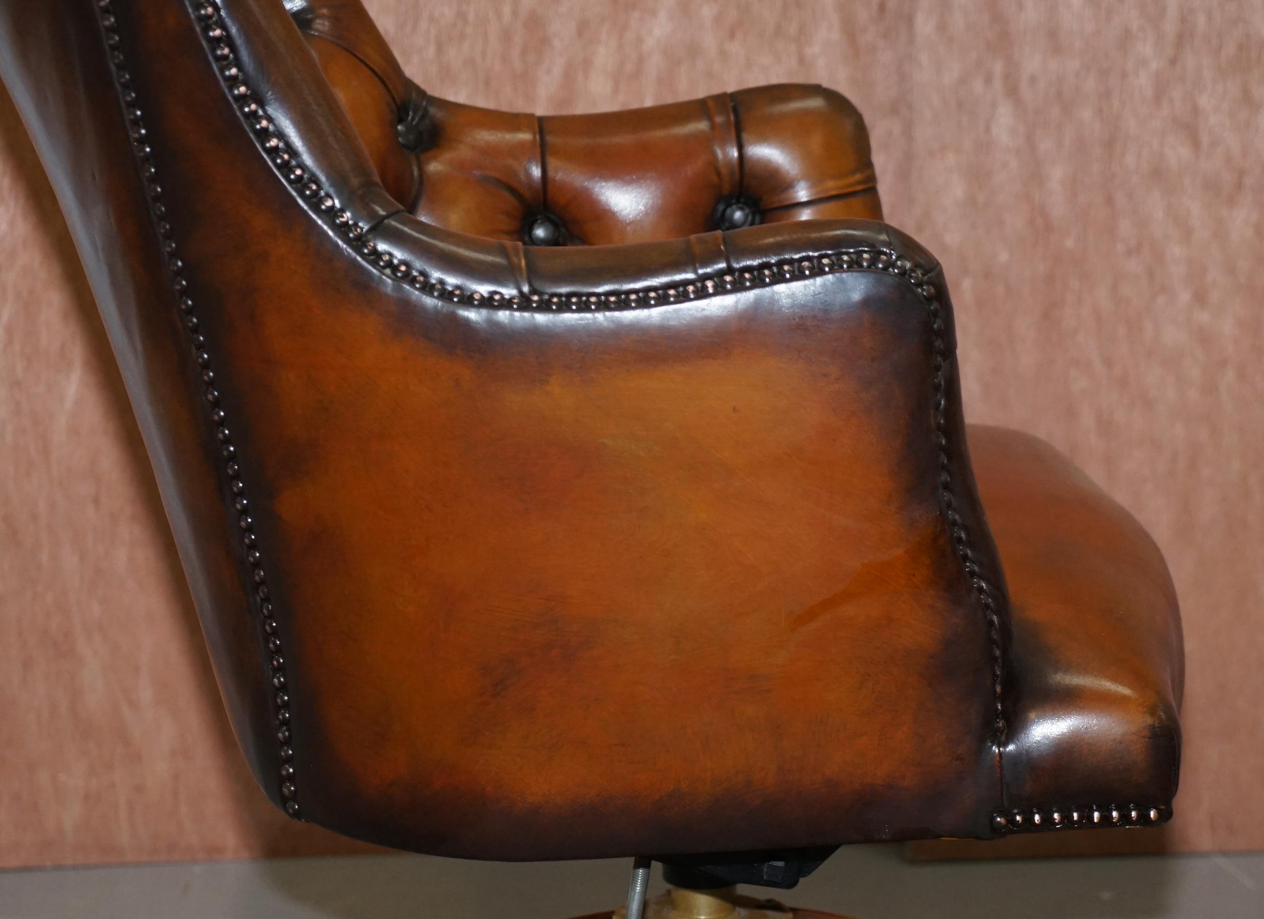 Stunning Restored Hand Dyed Whisky Brown Leather Chesterfield Directors Chair 7