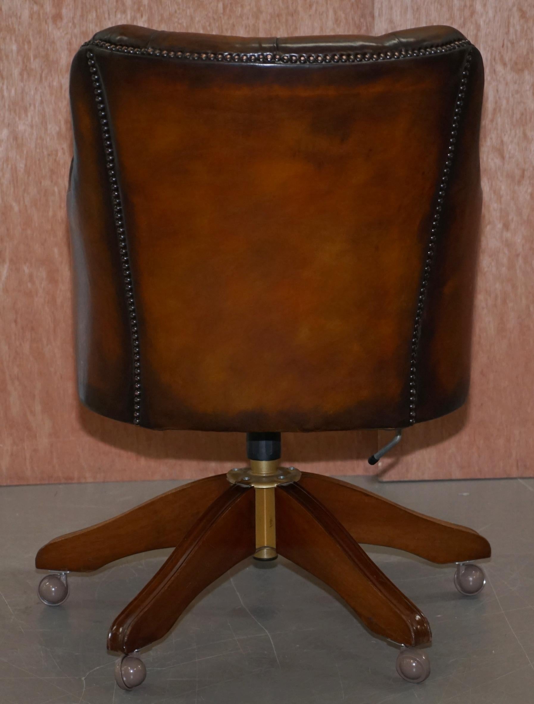 Stunning Restored Hand Dyed Whisky Brown Leather Chesterfield Directors Chair 8