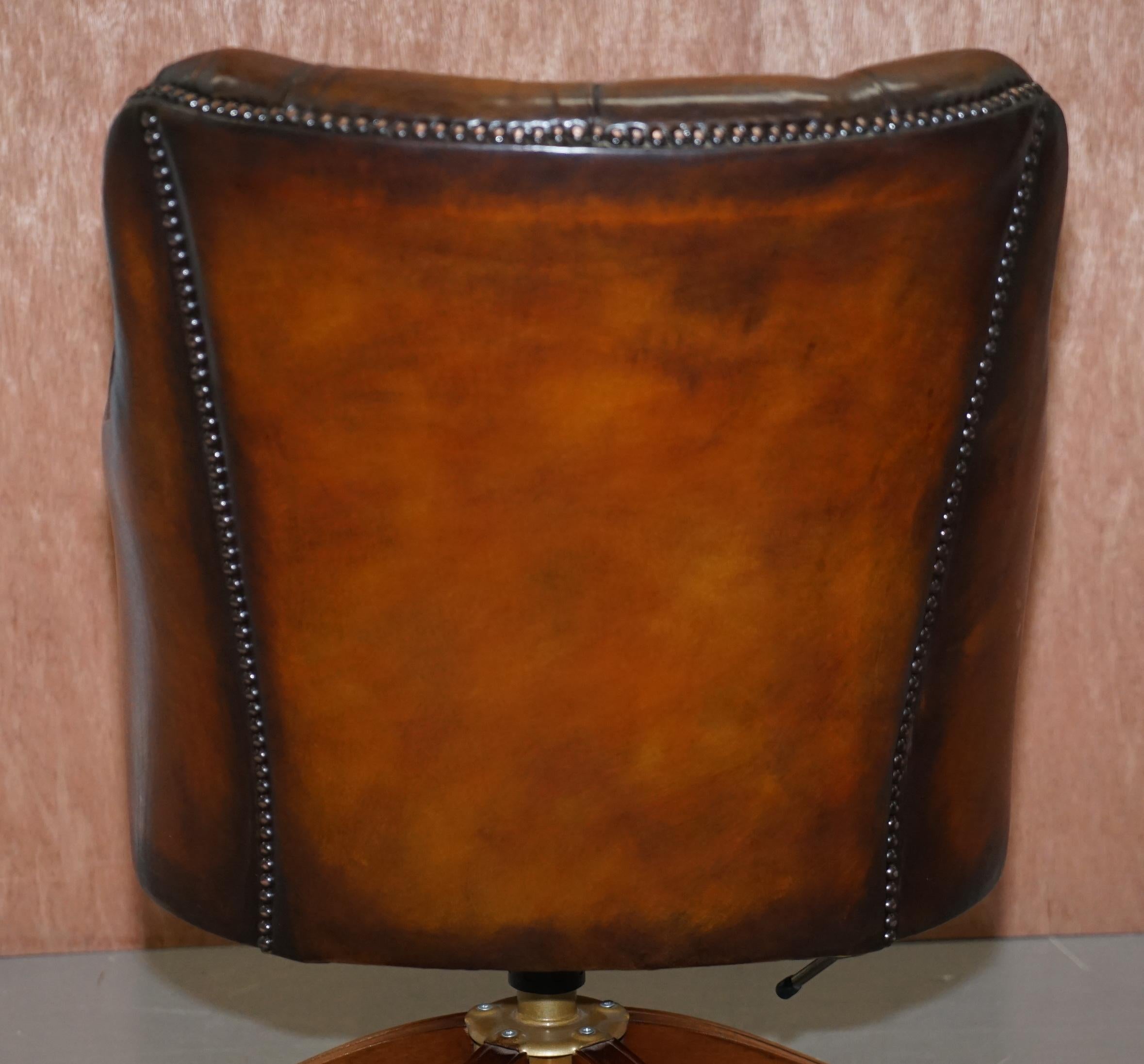 Stunning Restored Hand Dyed Whisky Brown Leather Chesterfield Directors Chair 9