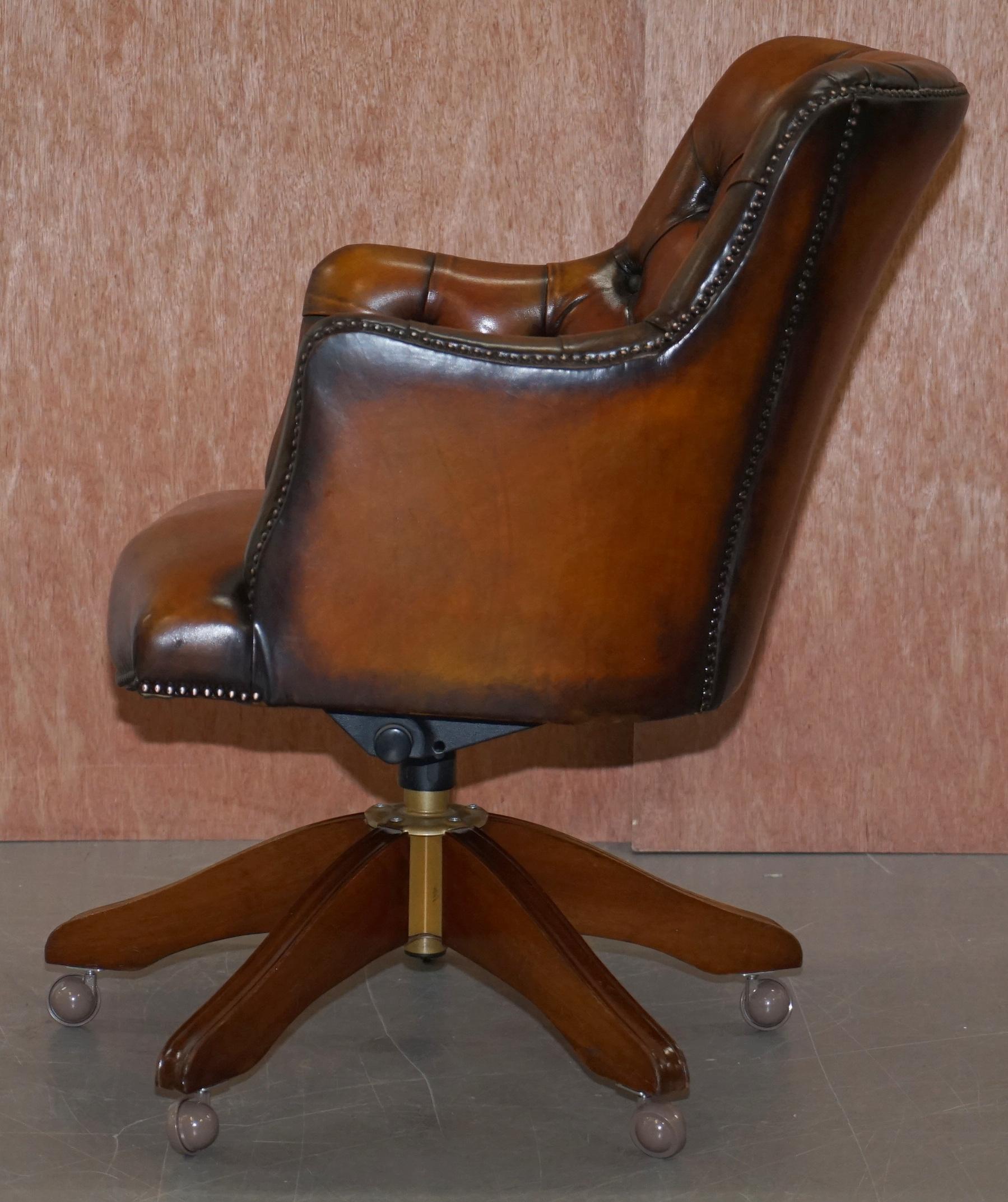 Stunning Restored Hand Dyed Whisky Brown Leather Chesterfield Directors Chair 11