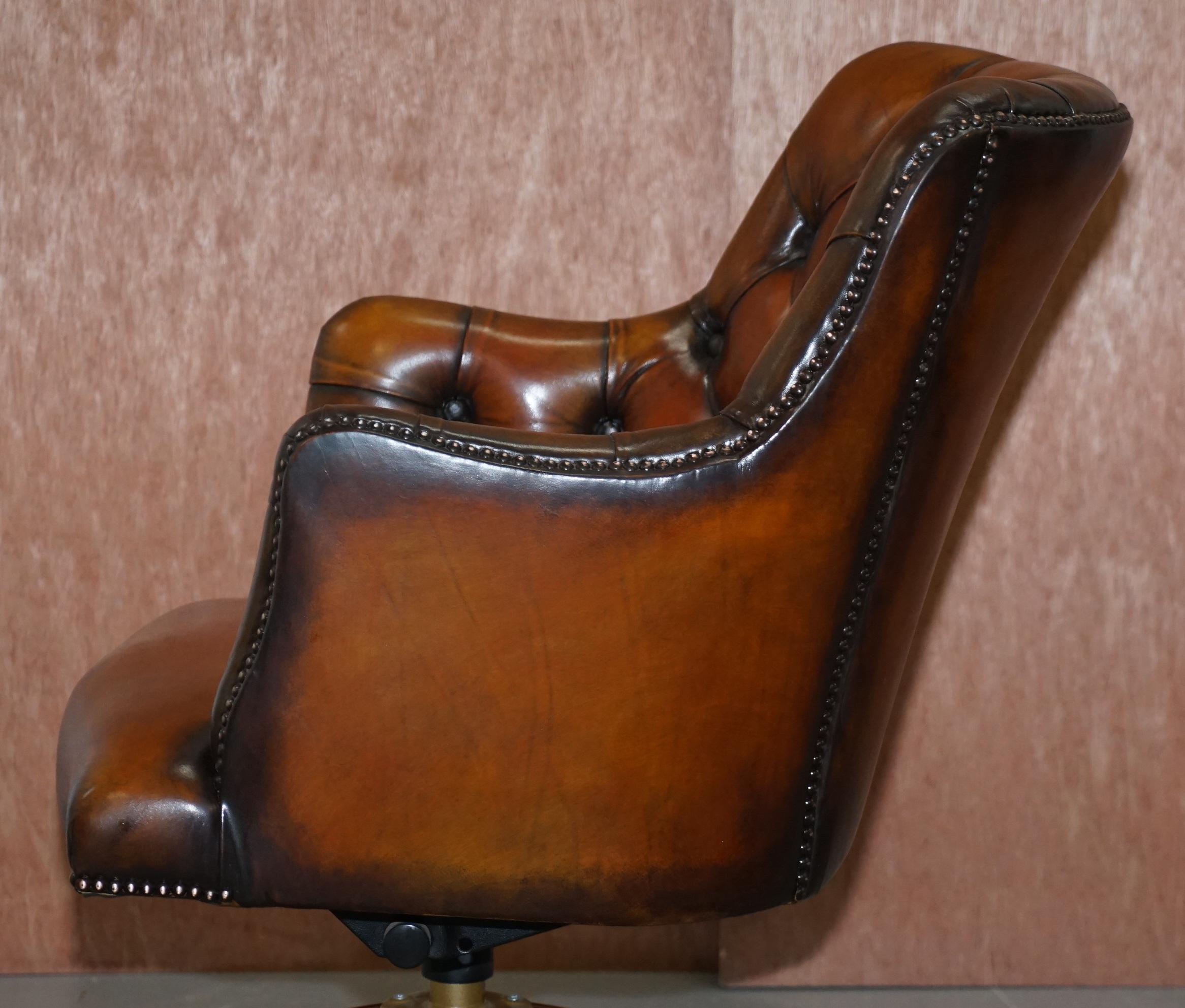 Stunning Restored Hand Dyed Whisky Brown Leather Chesterfield Directors Chair 12