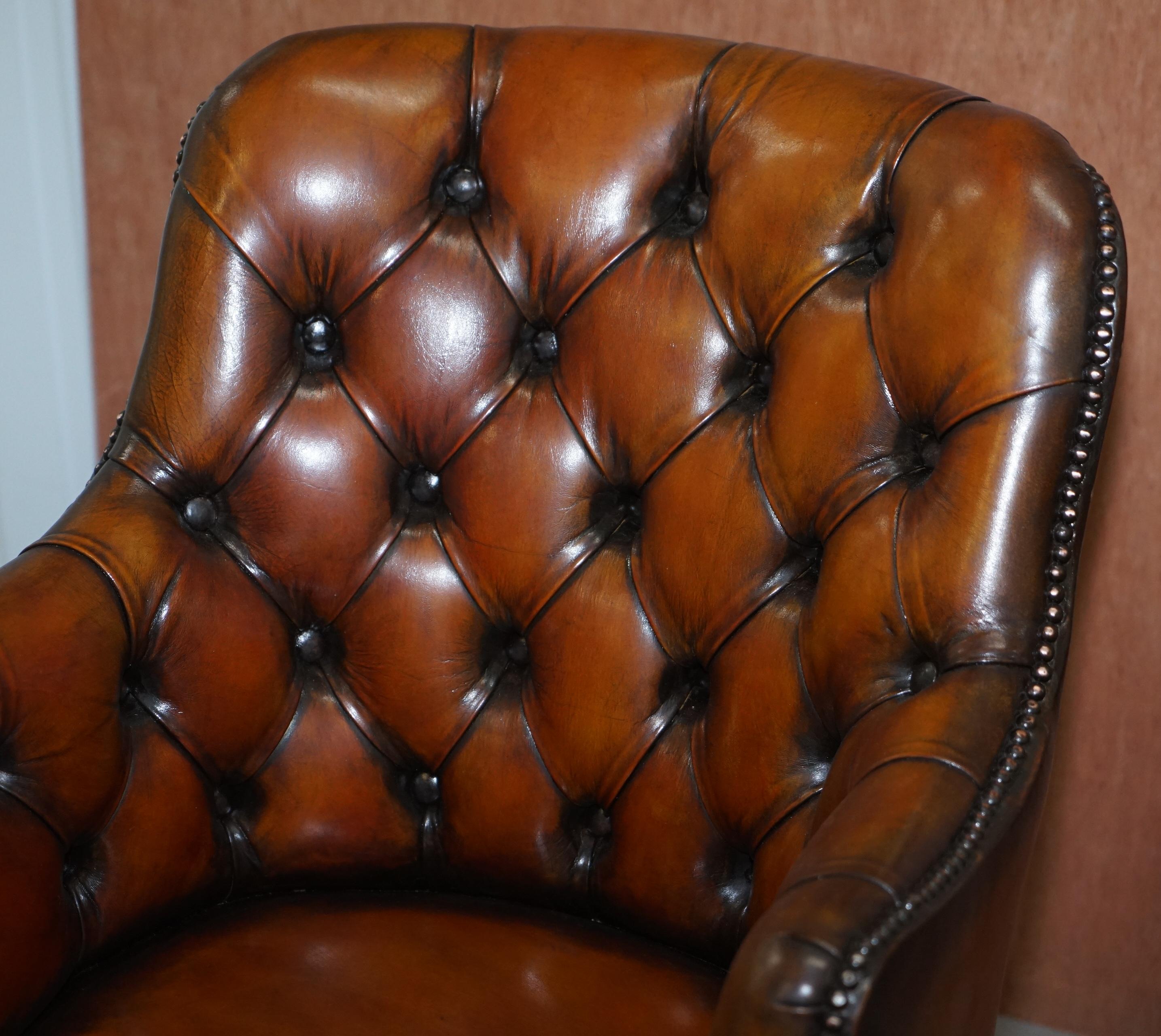 Hand-Crafted Stunning Restored Hand Dyed Whisky Brown Leather Chesterfield Directors Chair