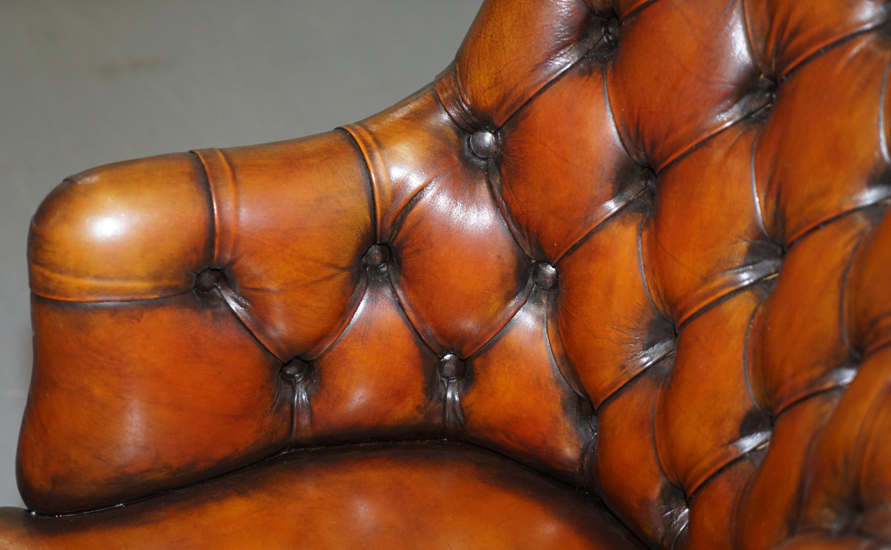 Stunning Restored Hand Dyed Whisky Brown Leather Chesterfield Directors Chair 2