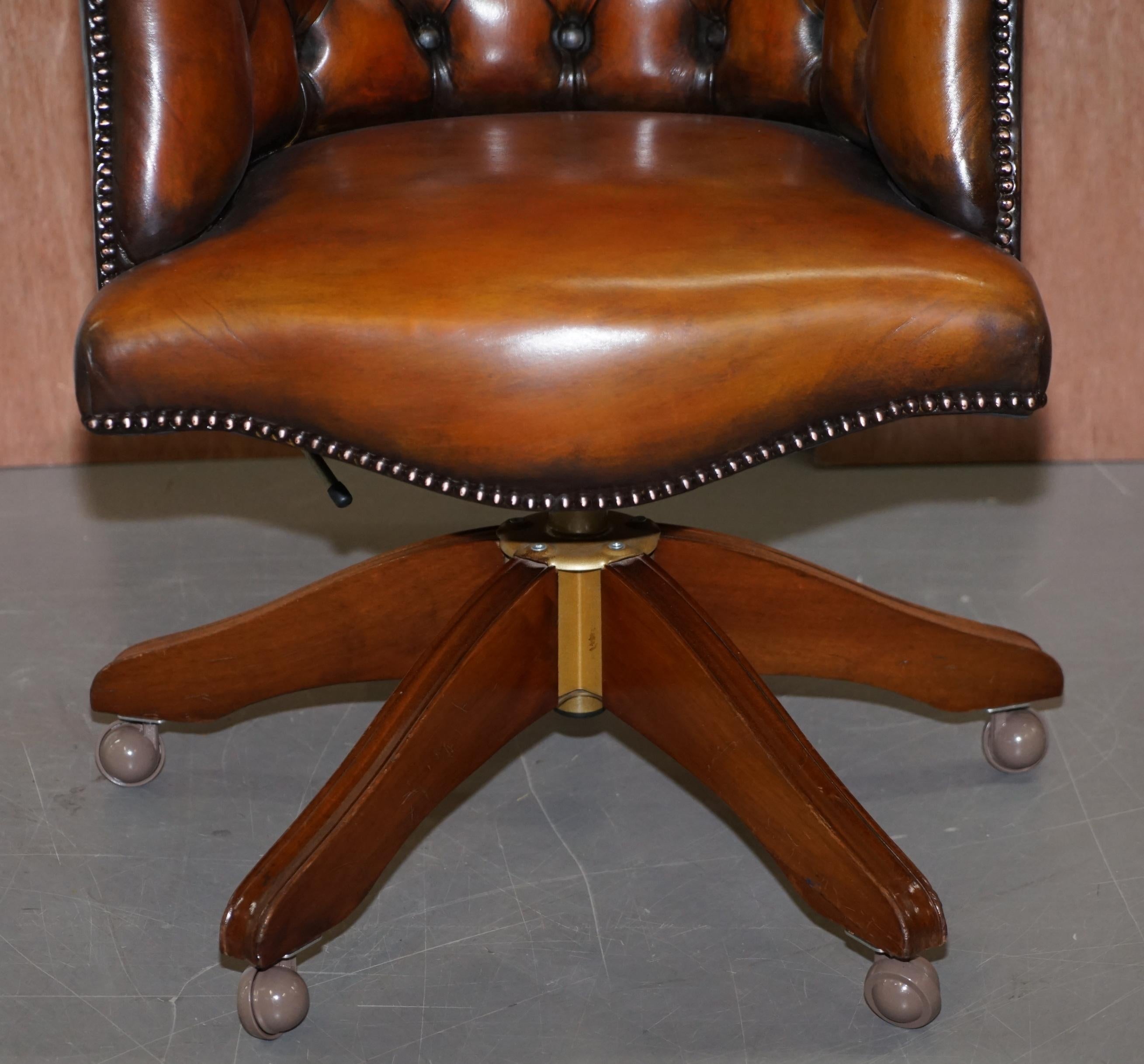 Stunning Restored Hand Dyed Whisky Brown Leather Chesterfield Directors Chair 3